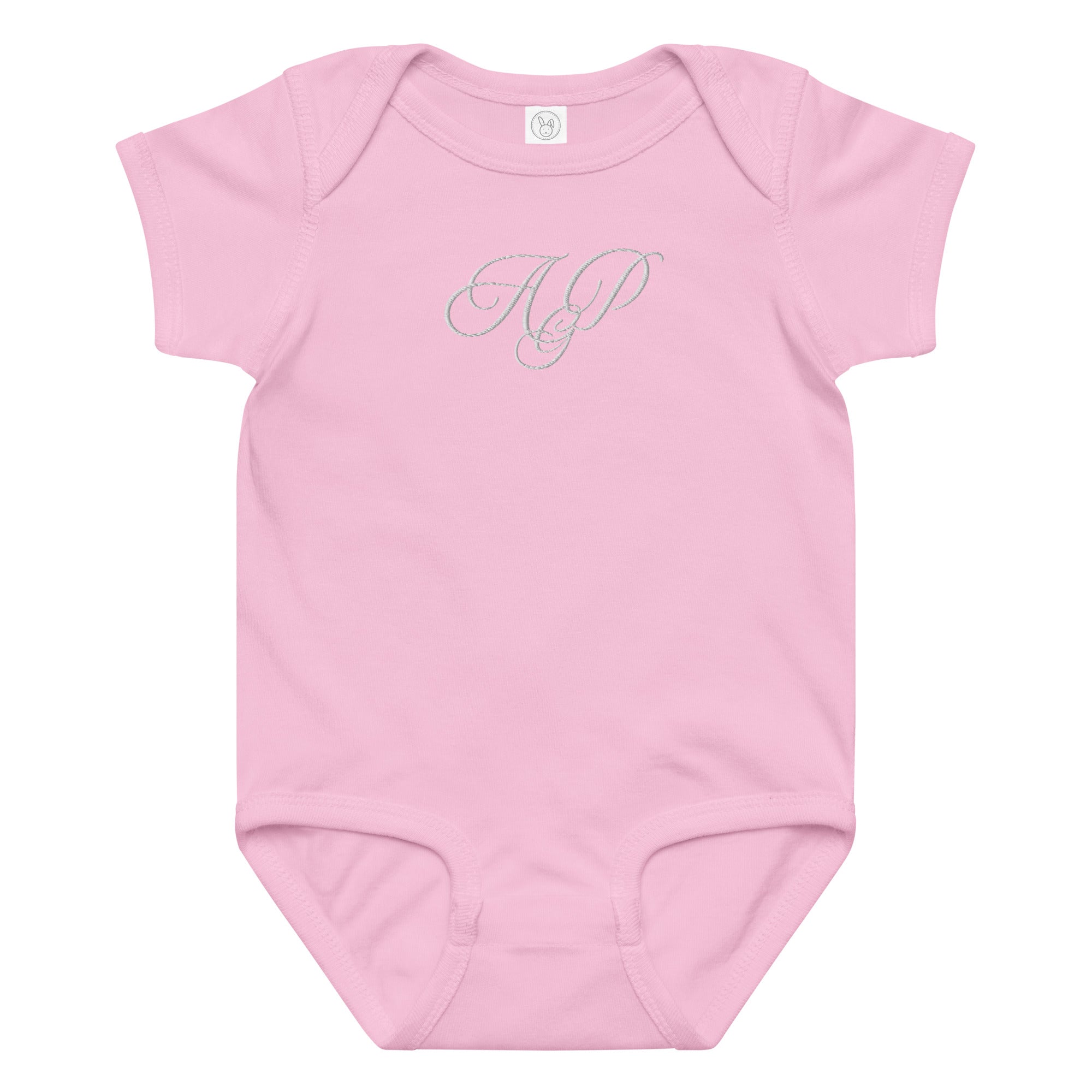 Elegant embroidered monogram Baby jersey bodysuit