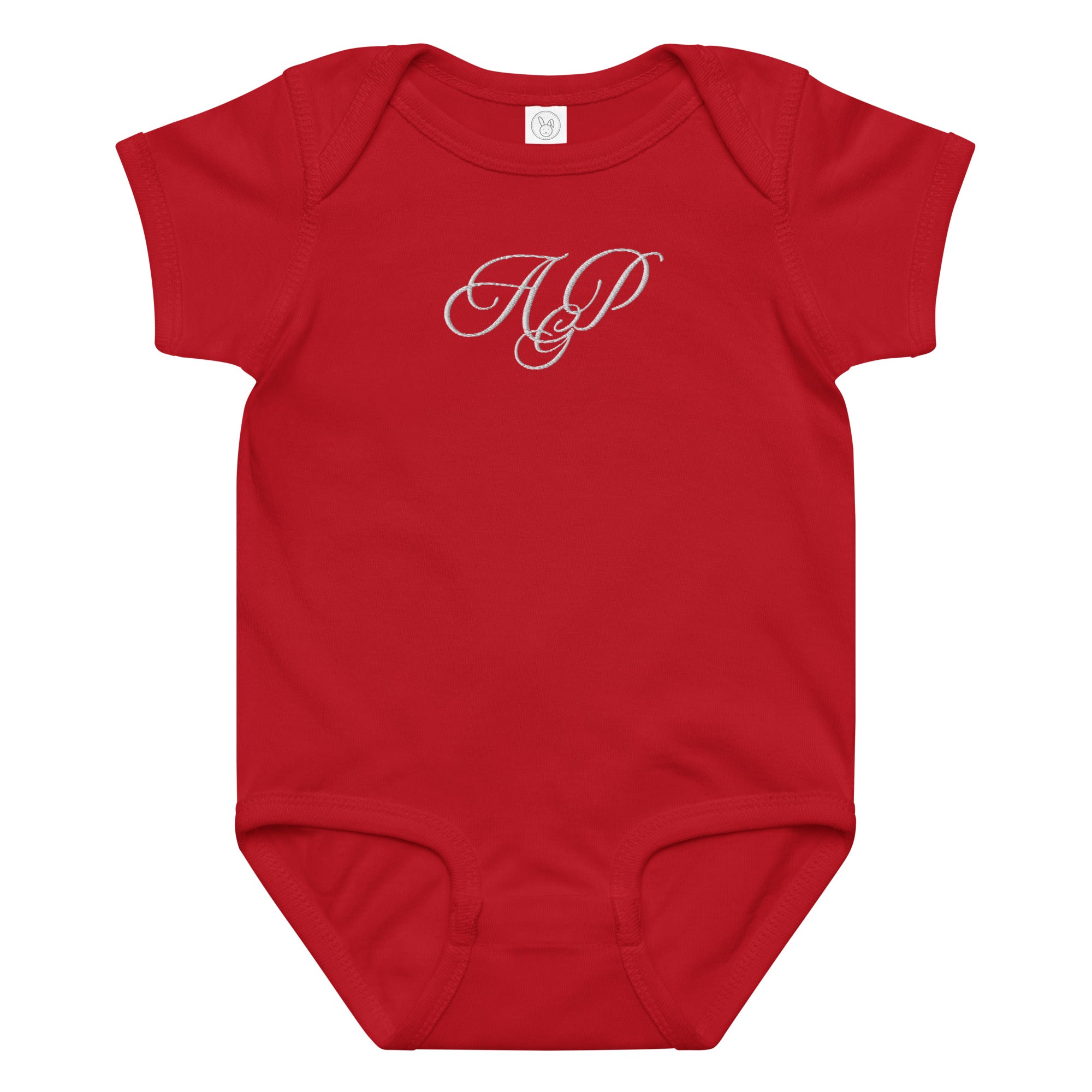 Elegant embroidered monogram Baby jersey bodysuit