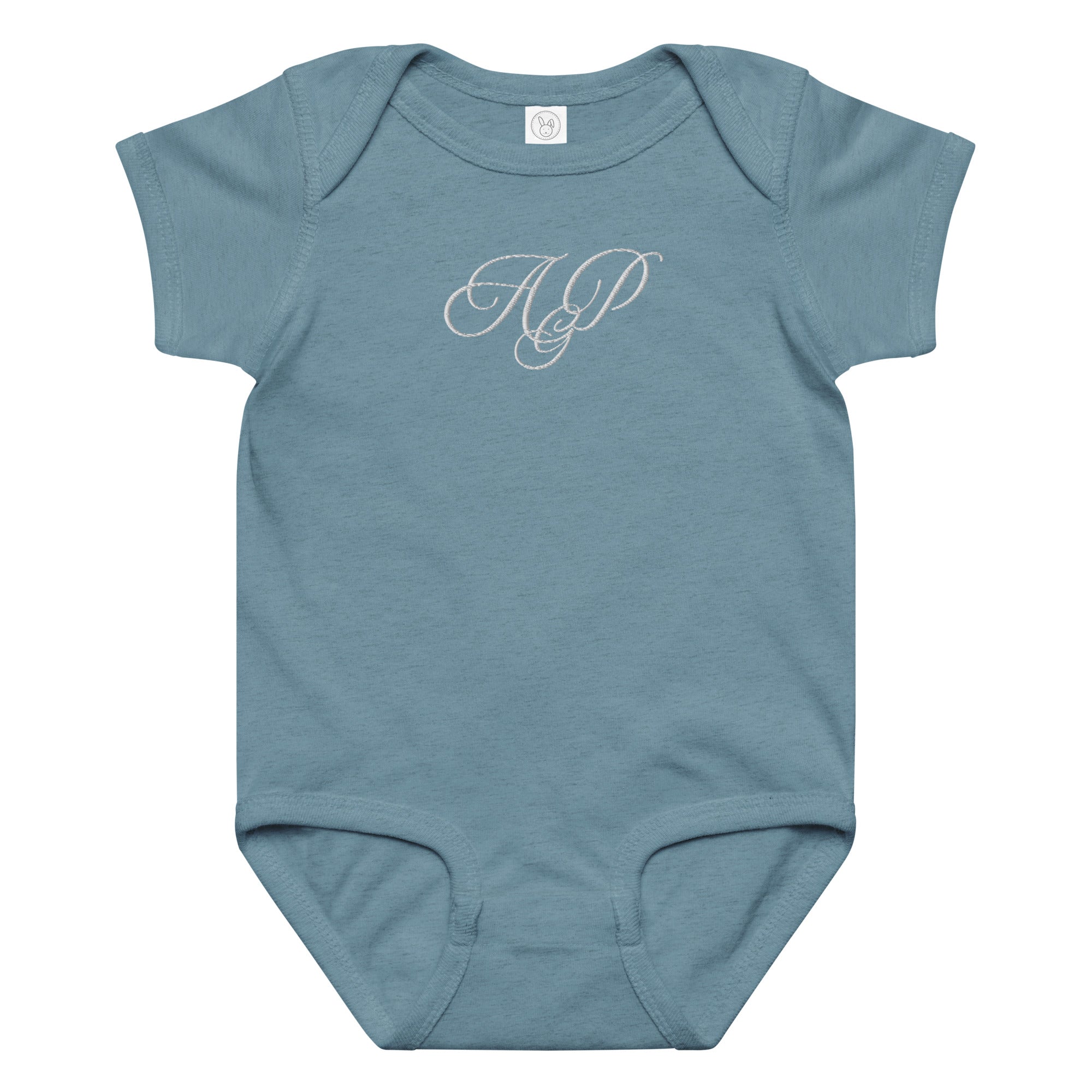 Elegant embroidered monogram Baby jersey bodysuit