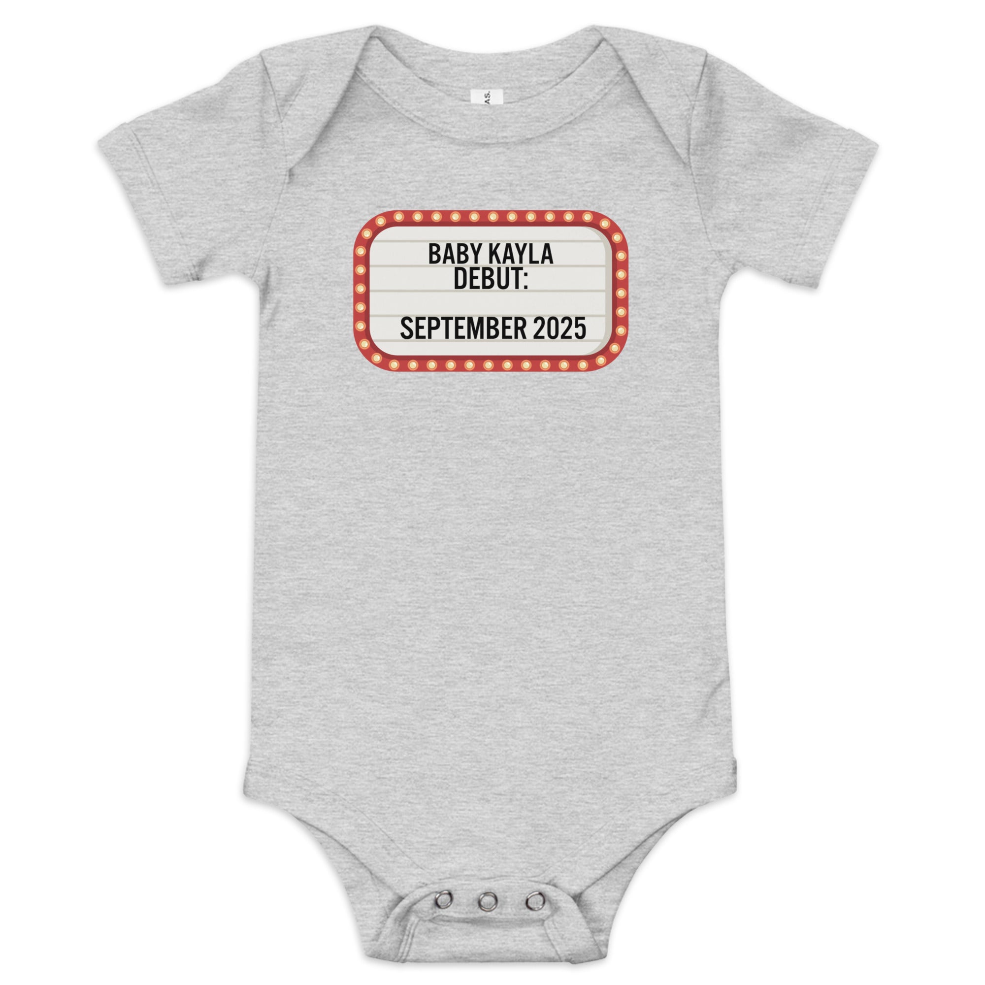 Personalized Baby marquee debut announcement one piece