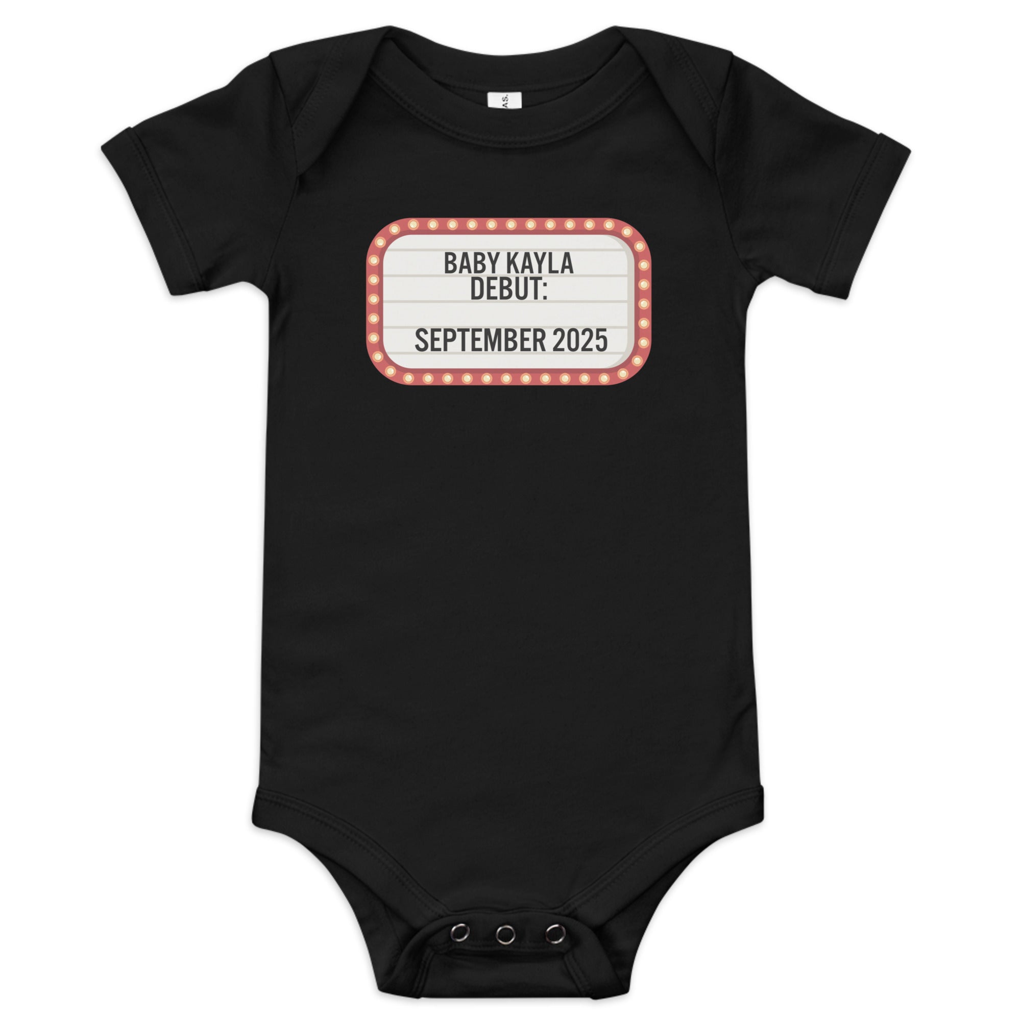 Personalized Baby marquee debut announcement one piece