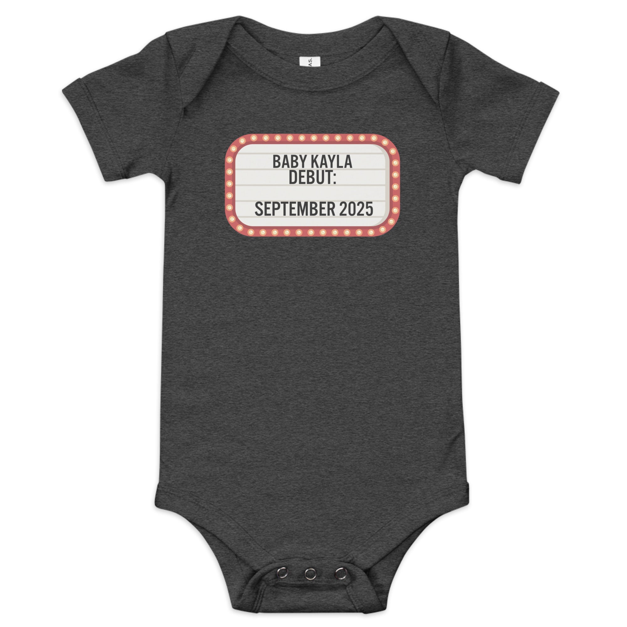 Personalized Baby marquee debut announcement one piece
