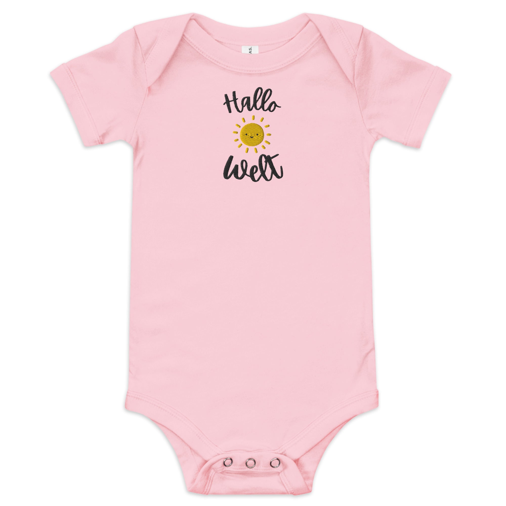 Hallo Welt embroidered Baby short sleeve one piece