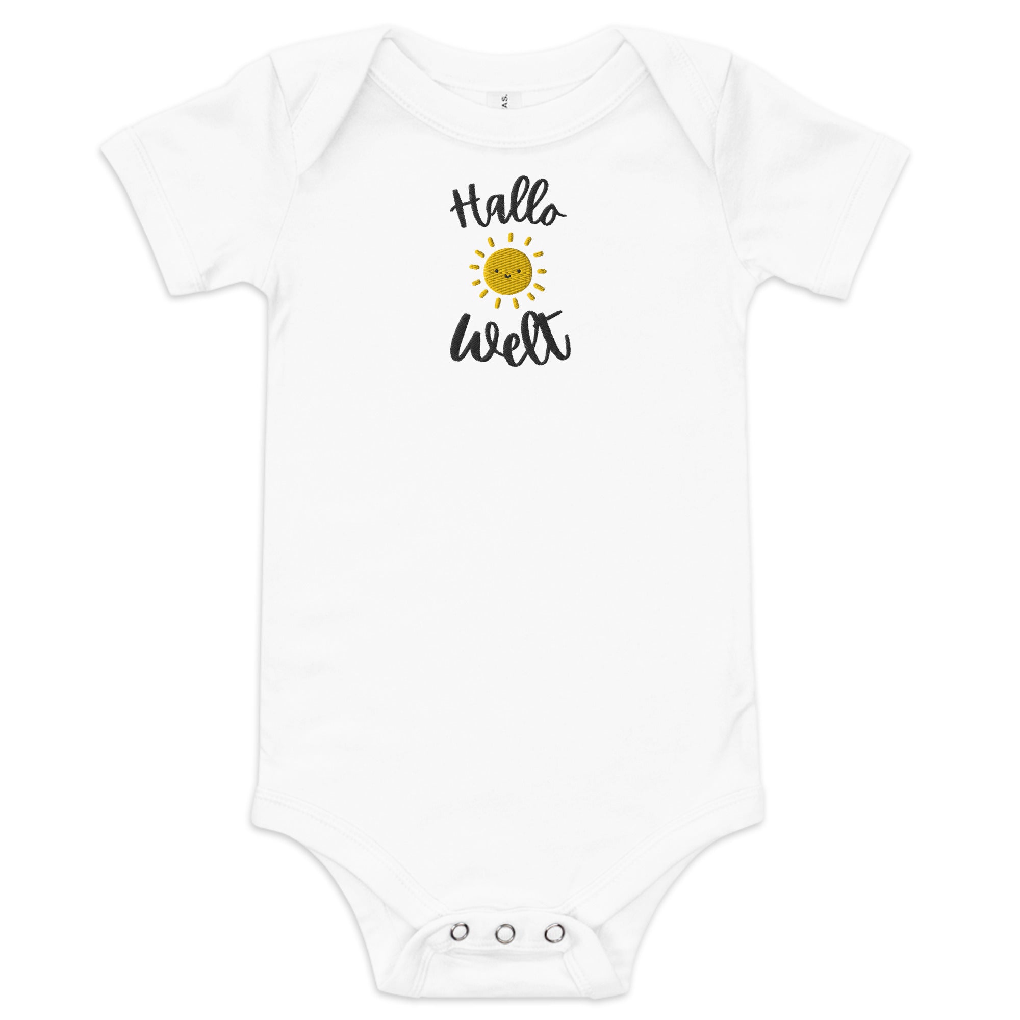Hallo Welt embroidered Baby short sleeve one piece