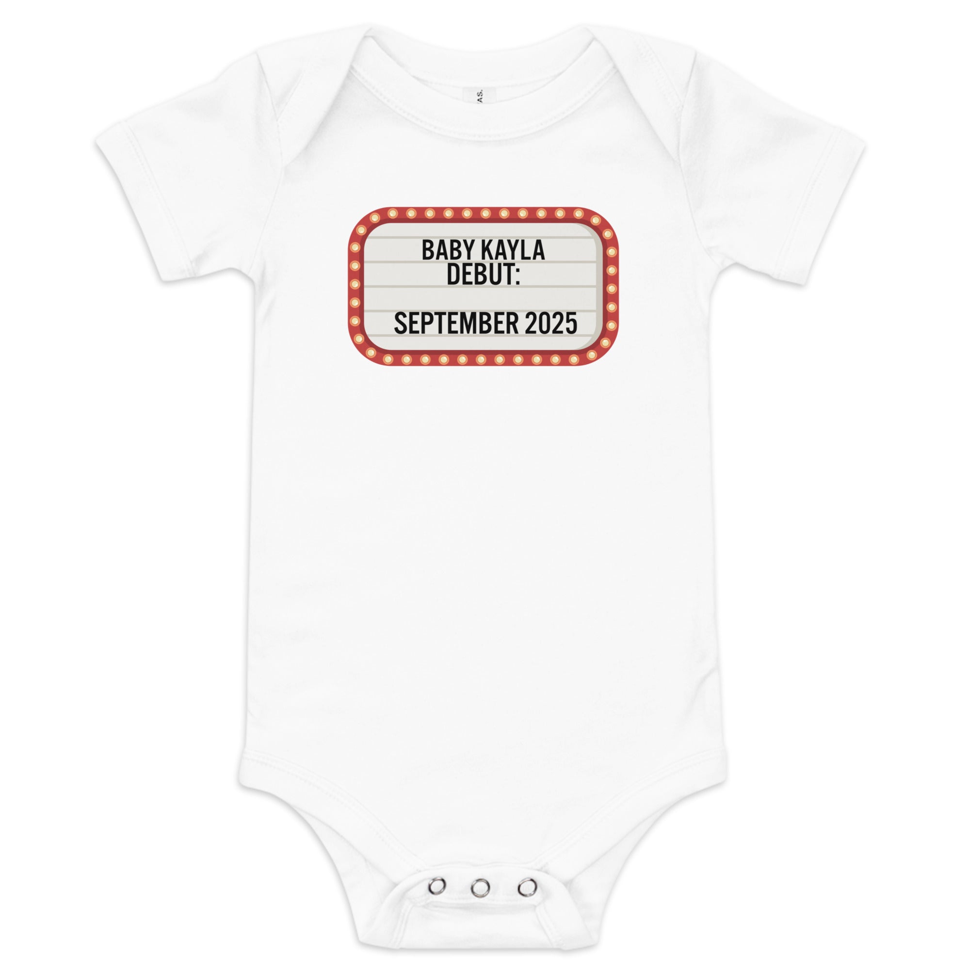 Personalized Baby marquee debut announcement one piece