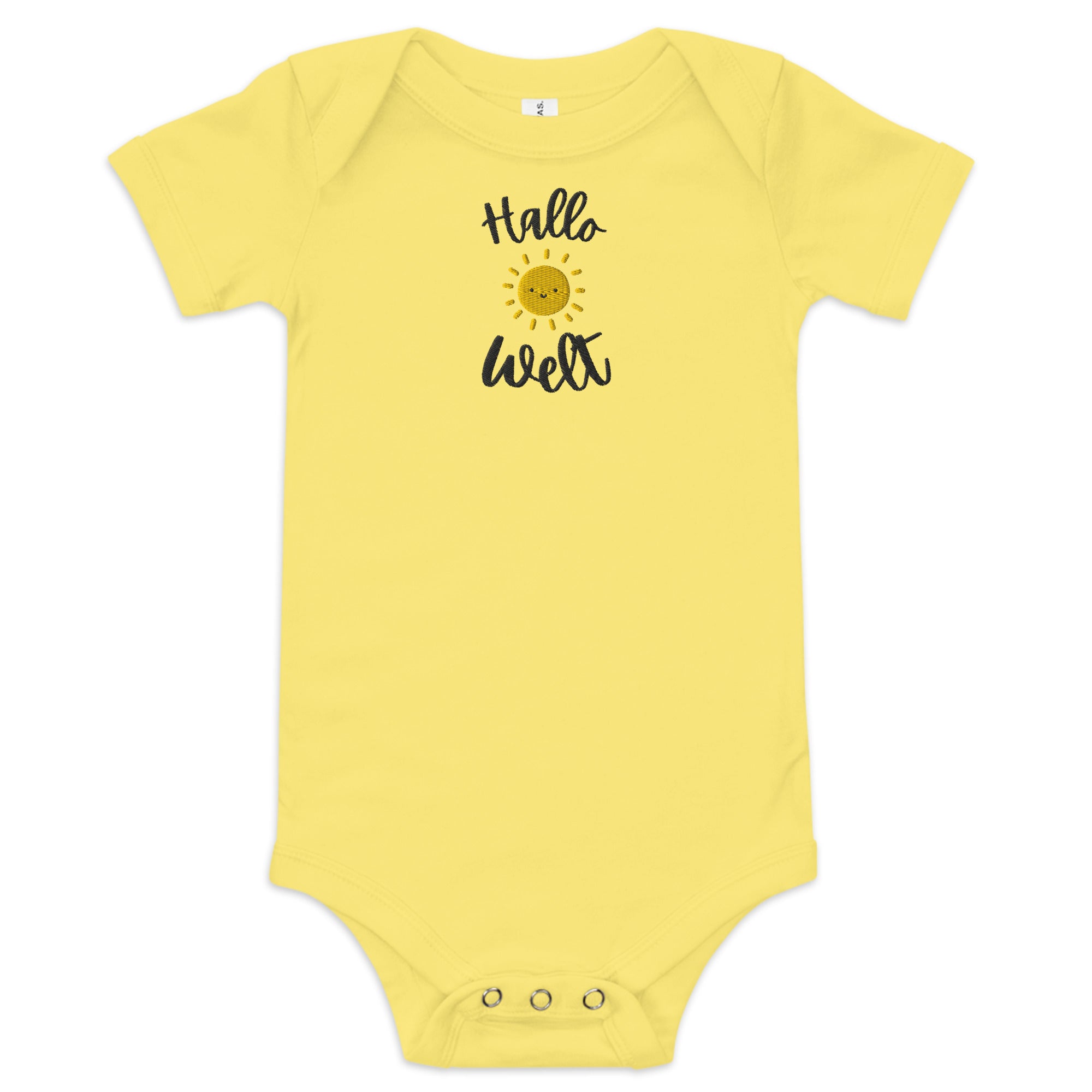 Hallo Welt embroidered Baby short sleeve one piece