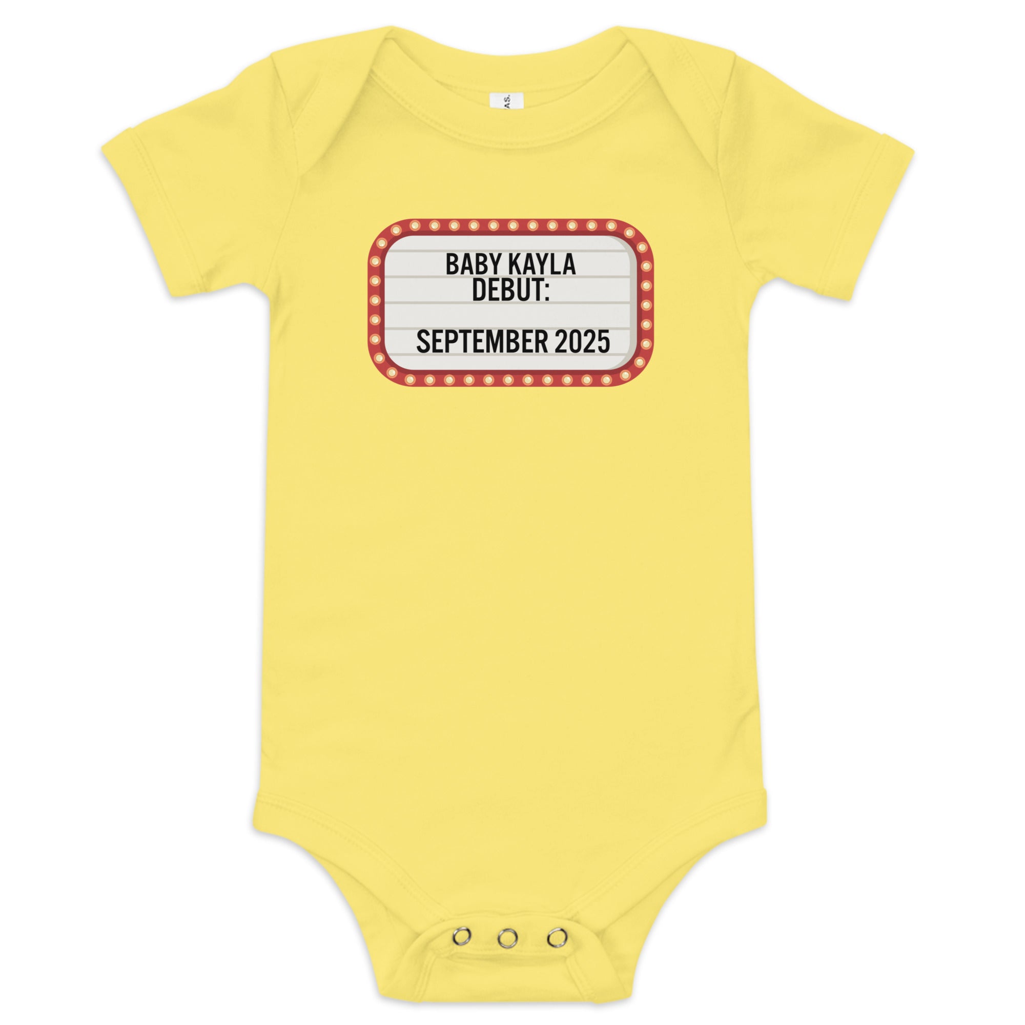 Personalized Baby marquee debut announcement one piece