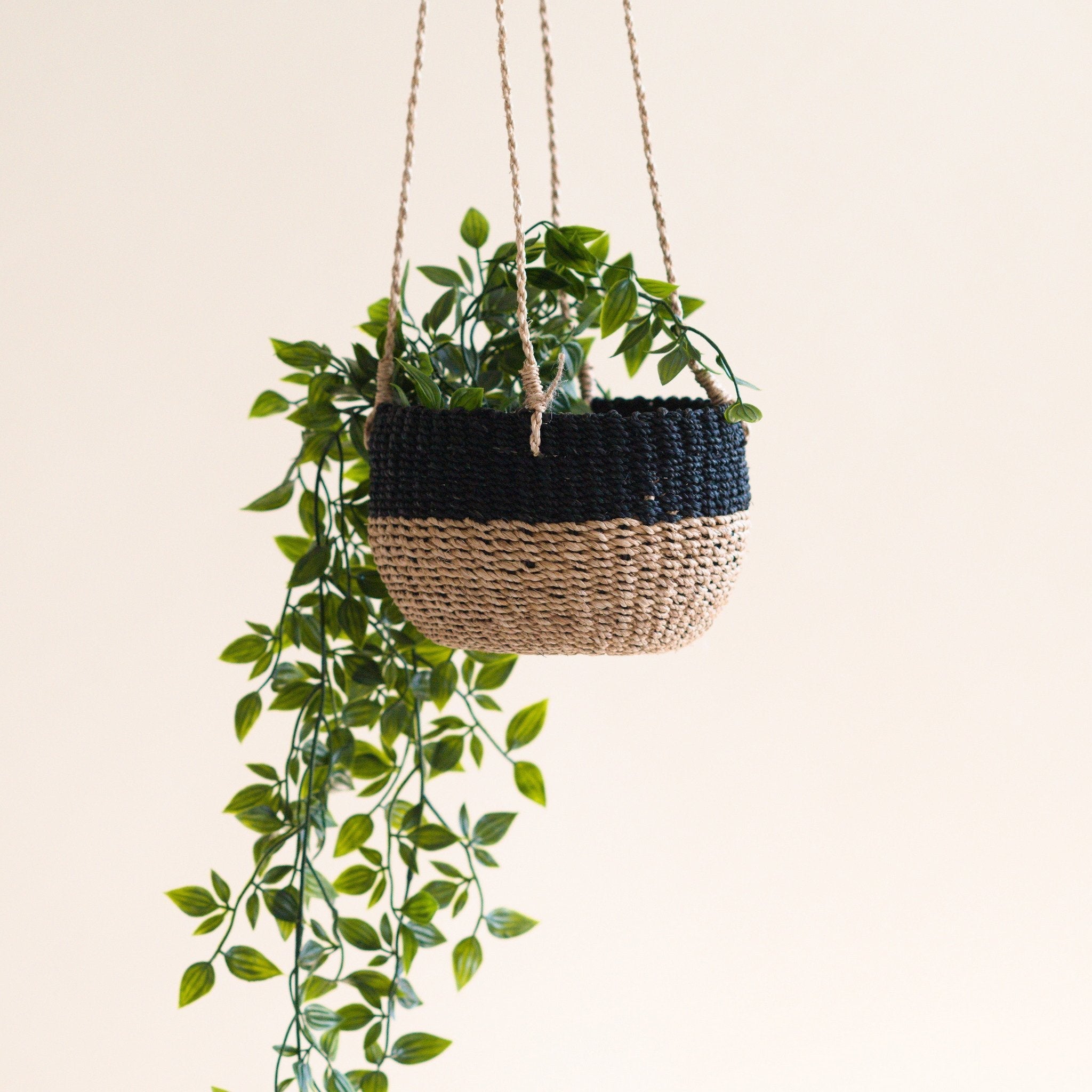 Natural + Black Colorblock Hanging Planter - Hanging Basket | LIKHÂ
