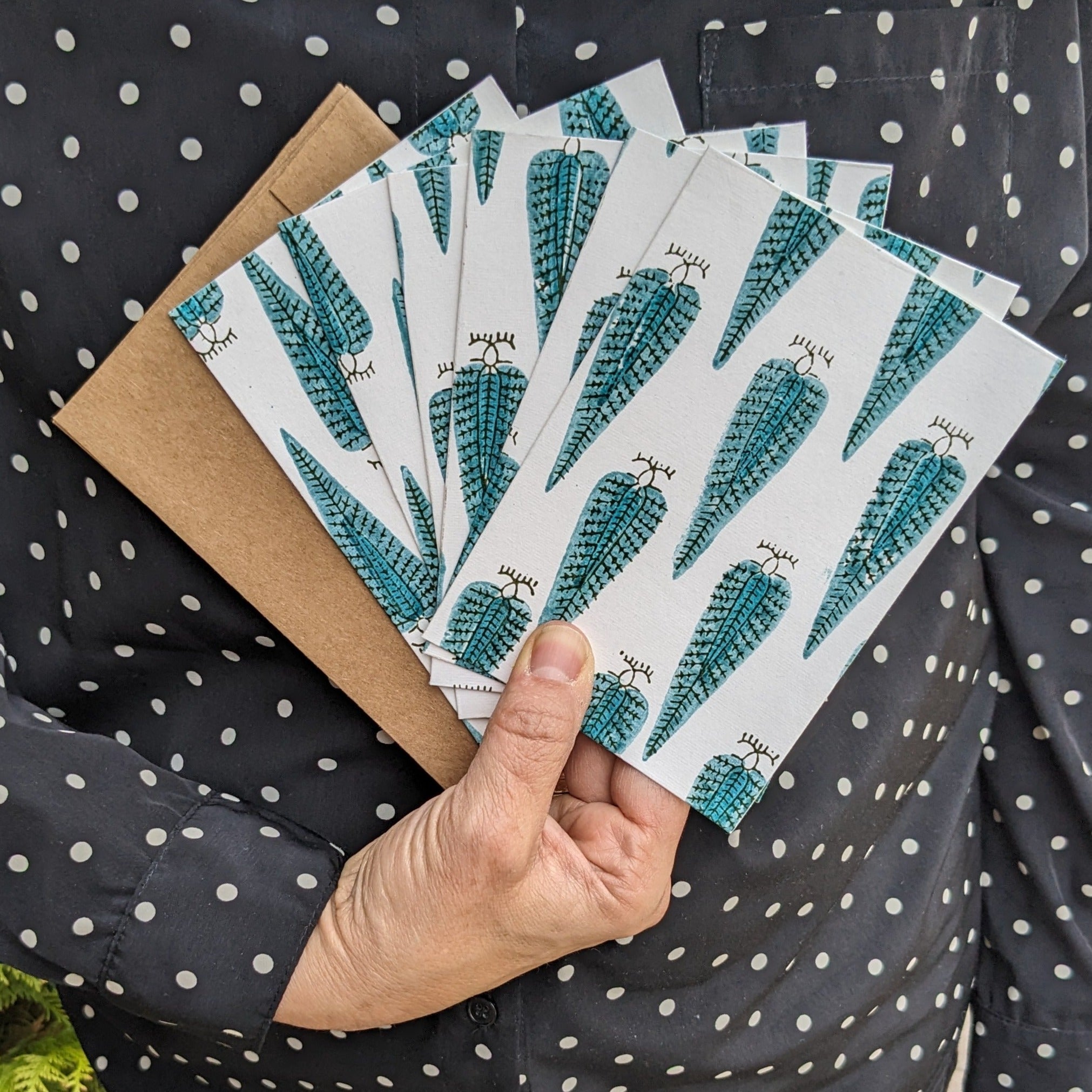 Block Print Peacock Card Set