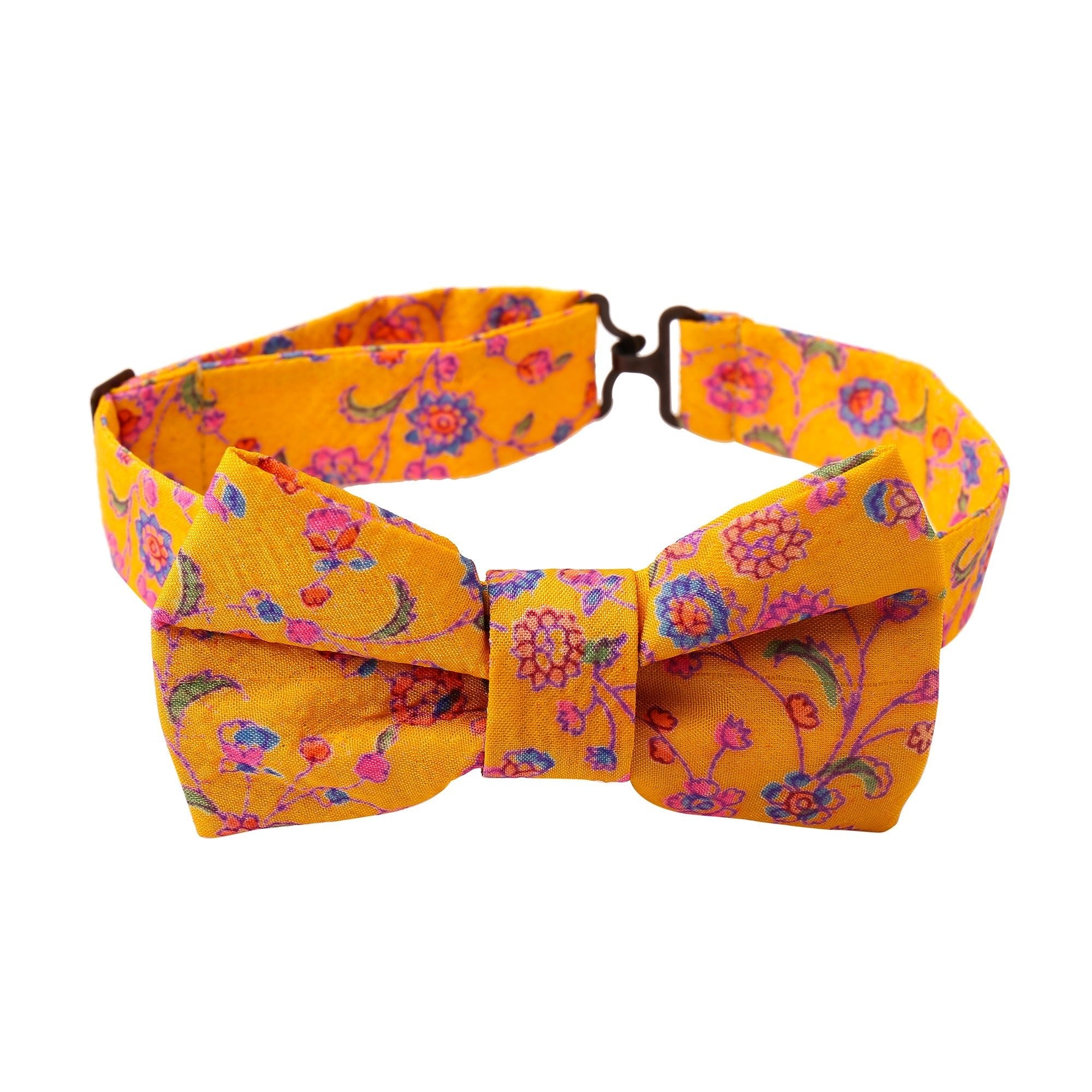 Mustard Floral Saree Bowtie