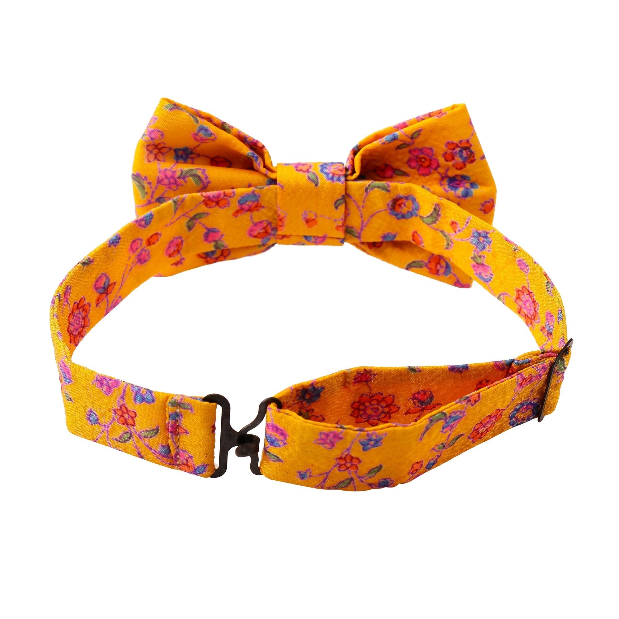 Mustard Floral Saree Bowtie