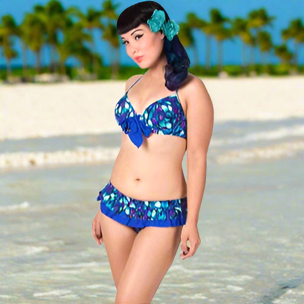 Pinup 1950s Peacock Perfection Bikini Set | Retro Two - Piece Low Waist Swimwear