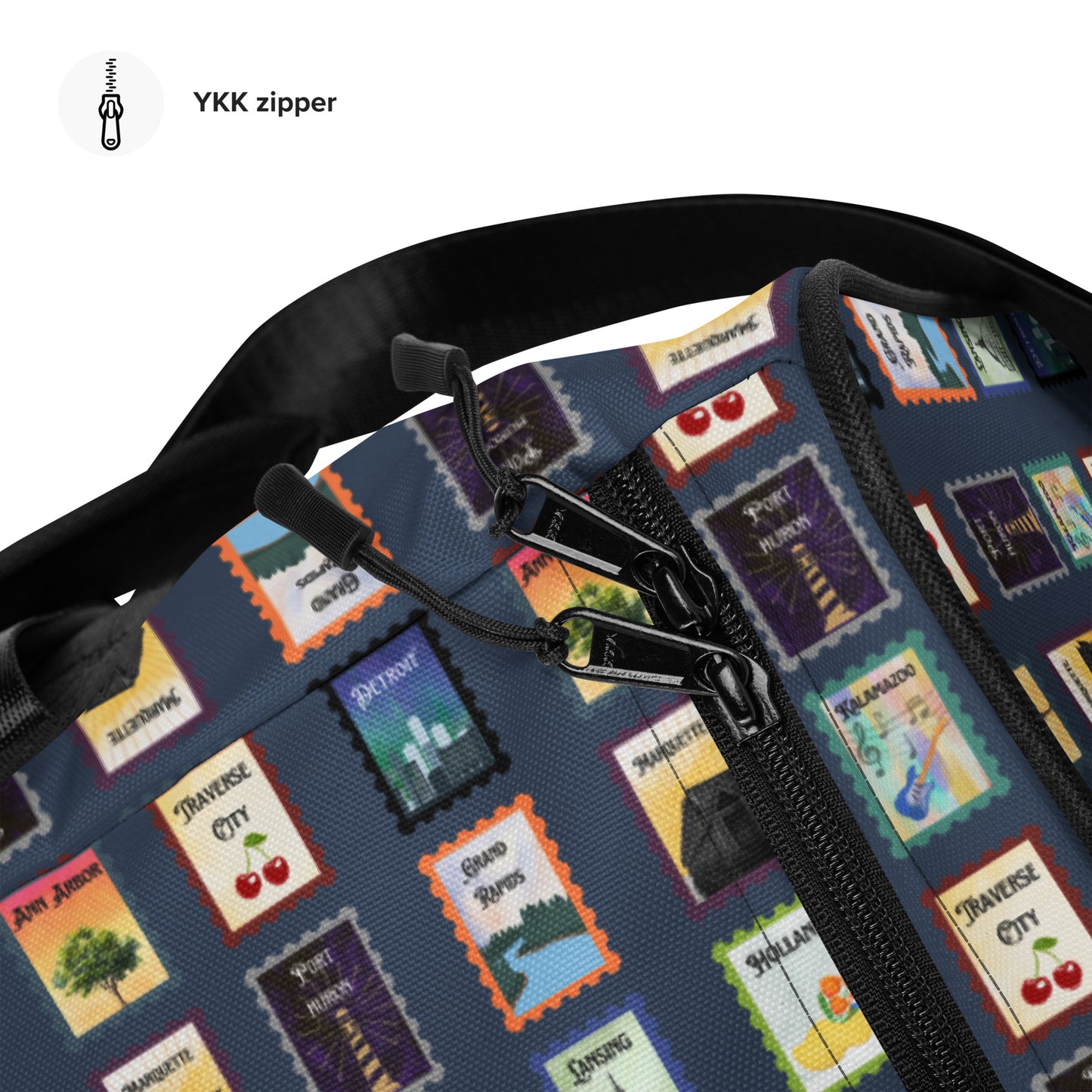Michigan cities postage stamp Duffle bag