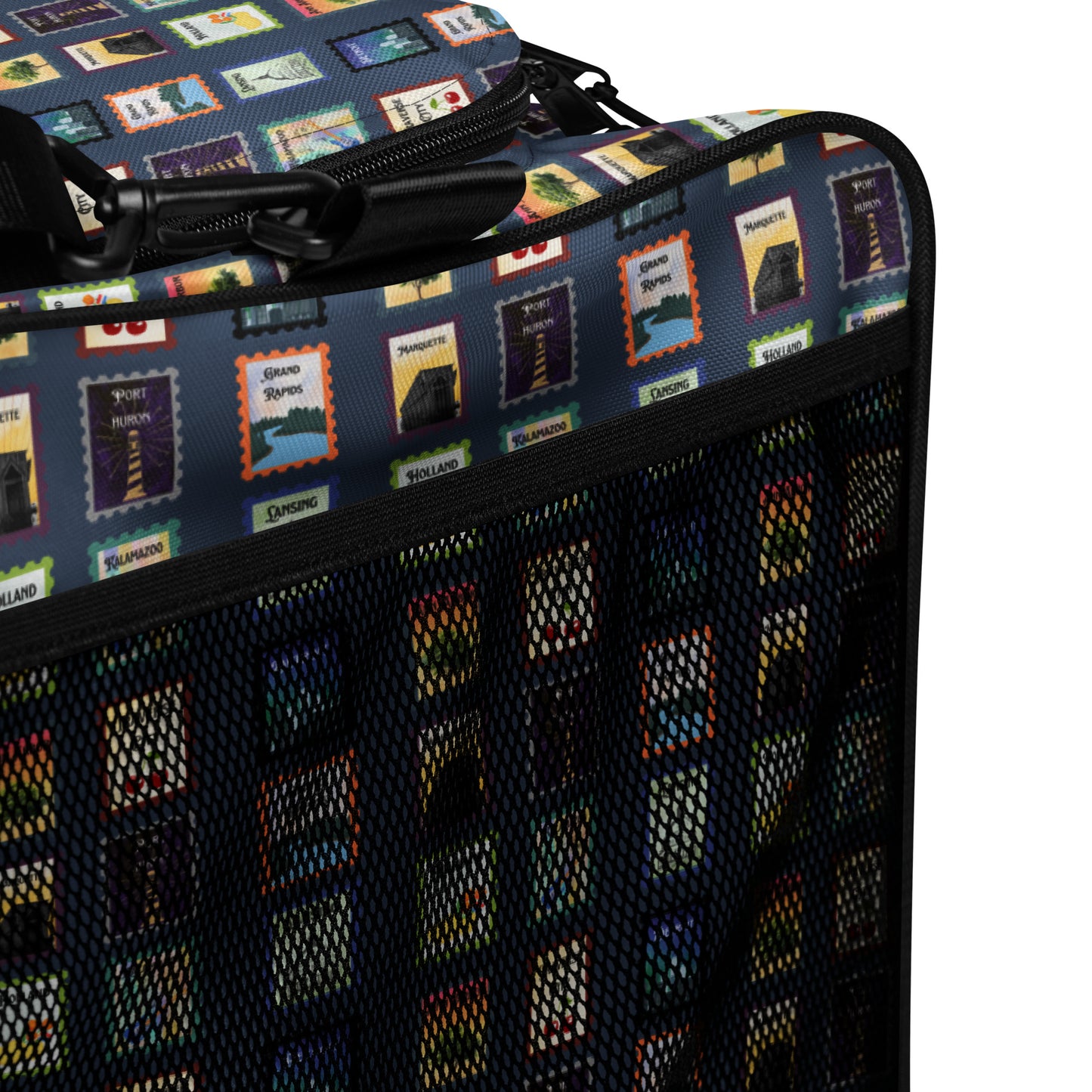Michigan cities postage stamp Duffle bag