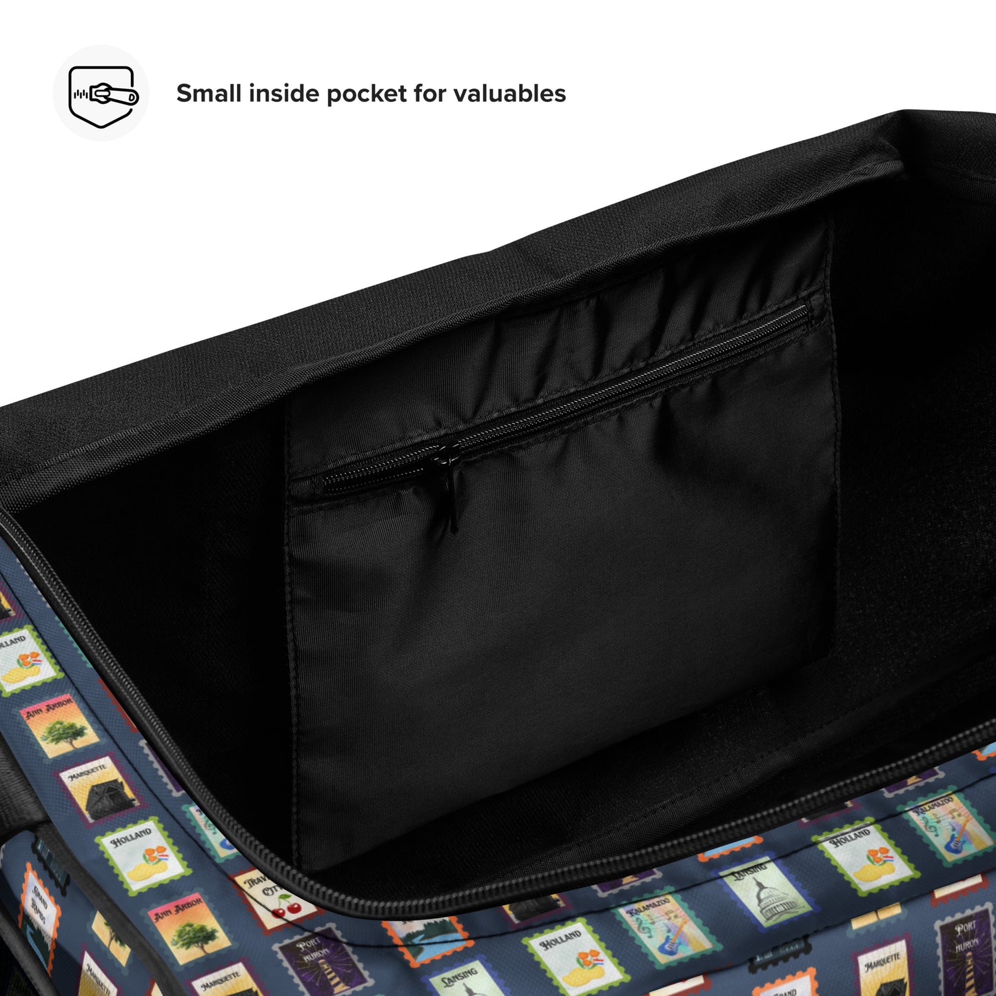 Michigan cities postage stamp Duffle bag
