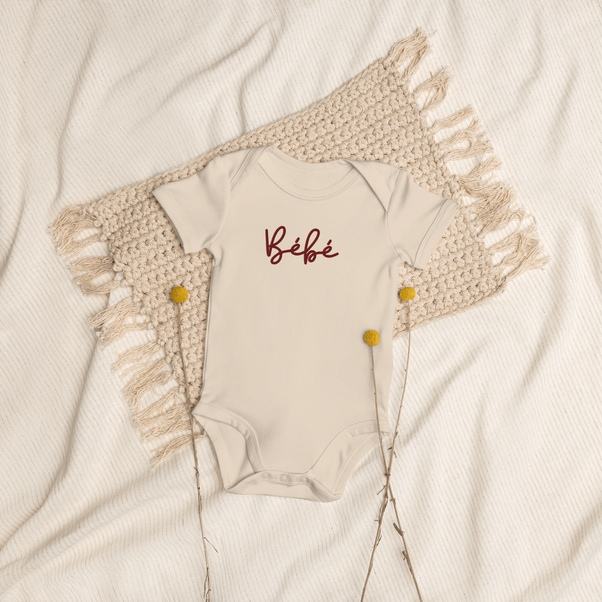 Bébé embroidered Organic cotton baby one piece - La Vie Bien - Baby bodysuit chic - Baby onesie french - Bebe cadeaux