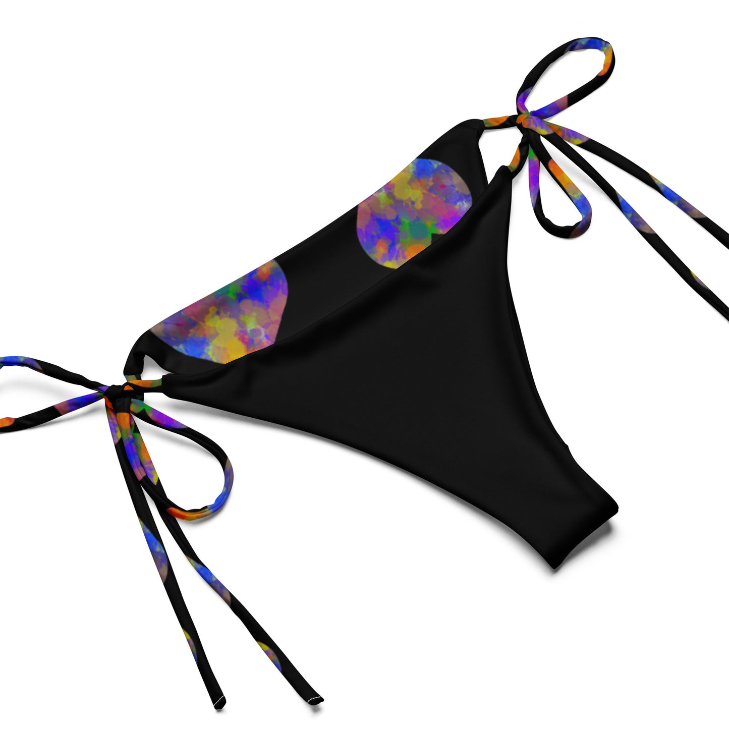 Rainbow color splash recycled string bikini - black