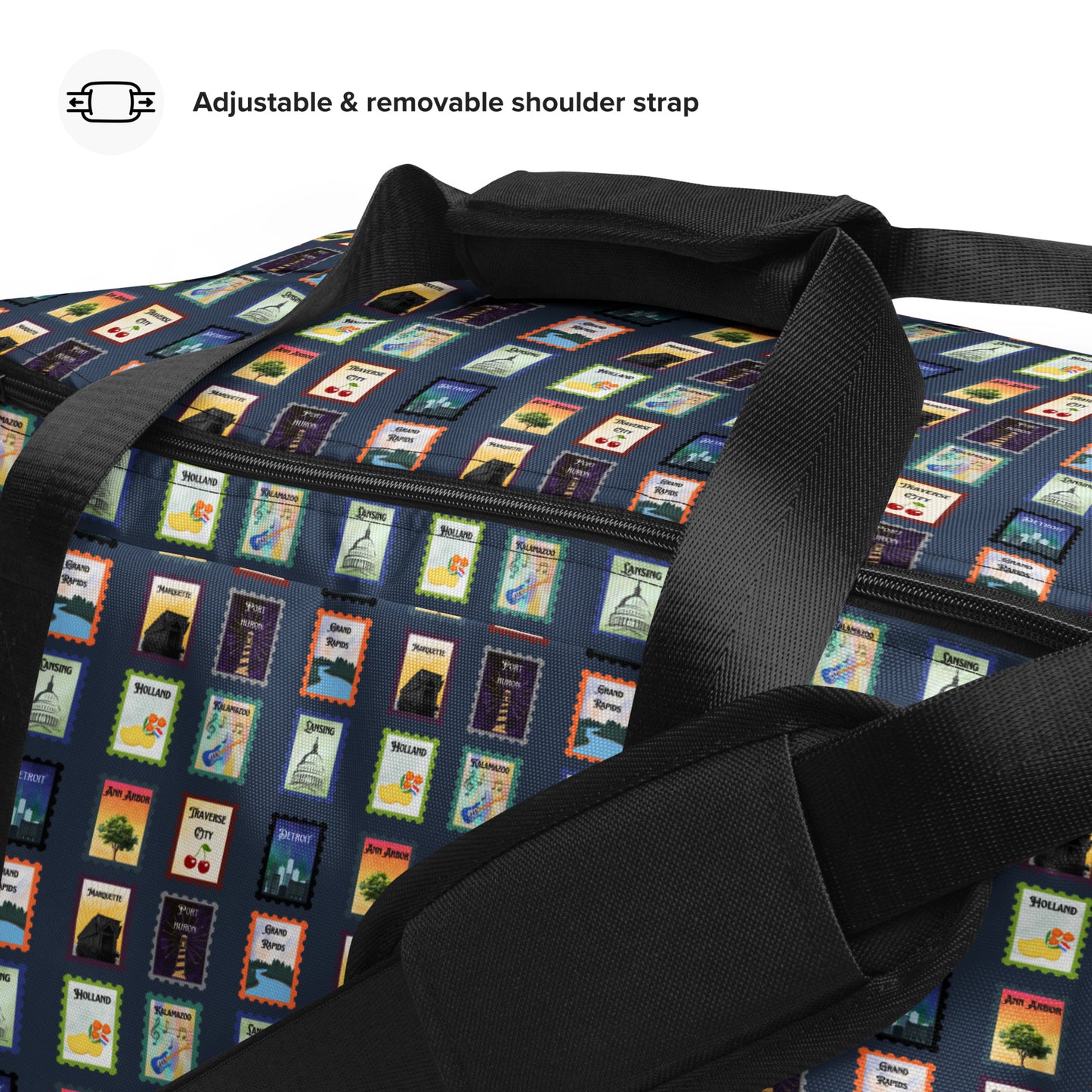 Michigan cities postage stamp Duffle bag
