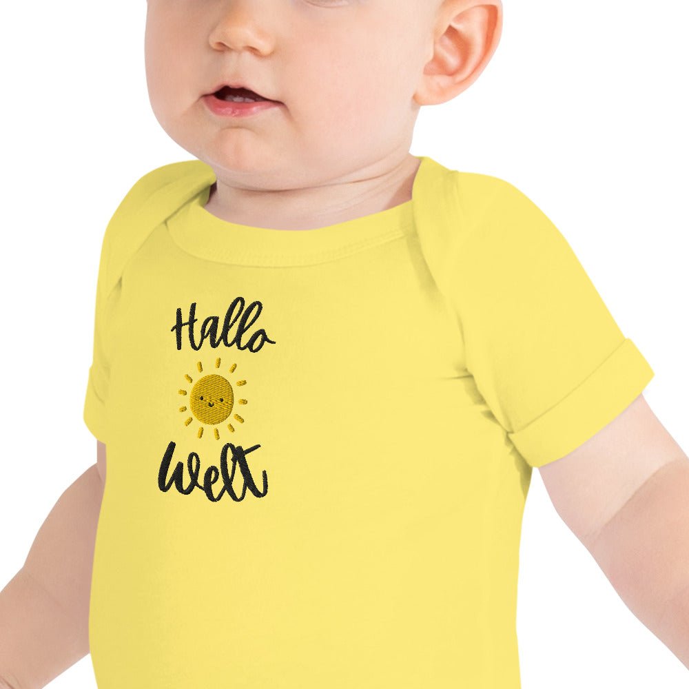 Hallo Welt embroidered Baby short sleeve one piece