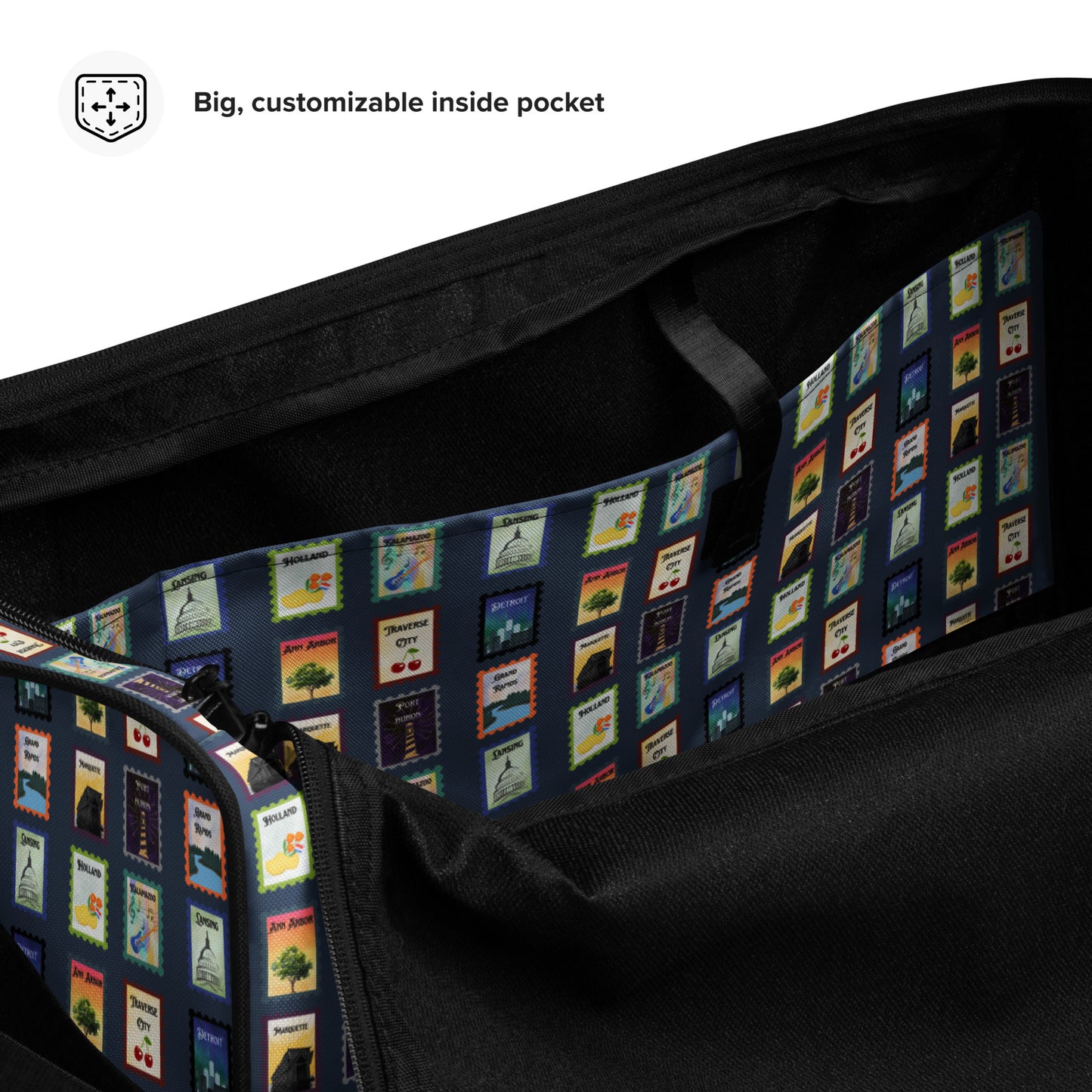 Michigan cities postage stamp Duffle bag
