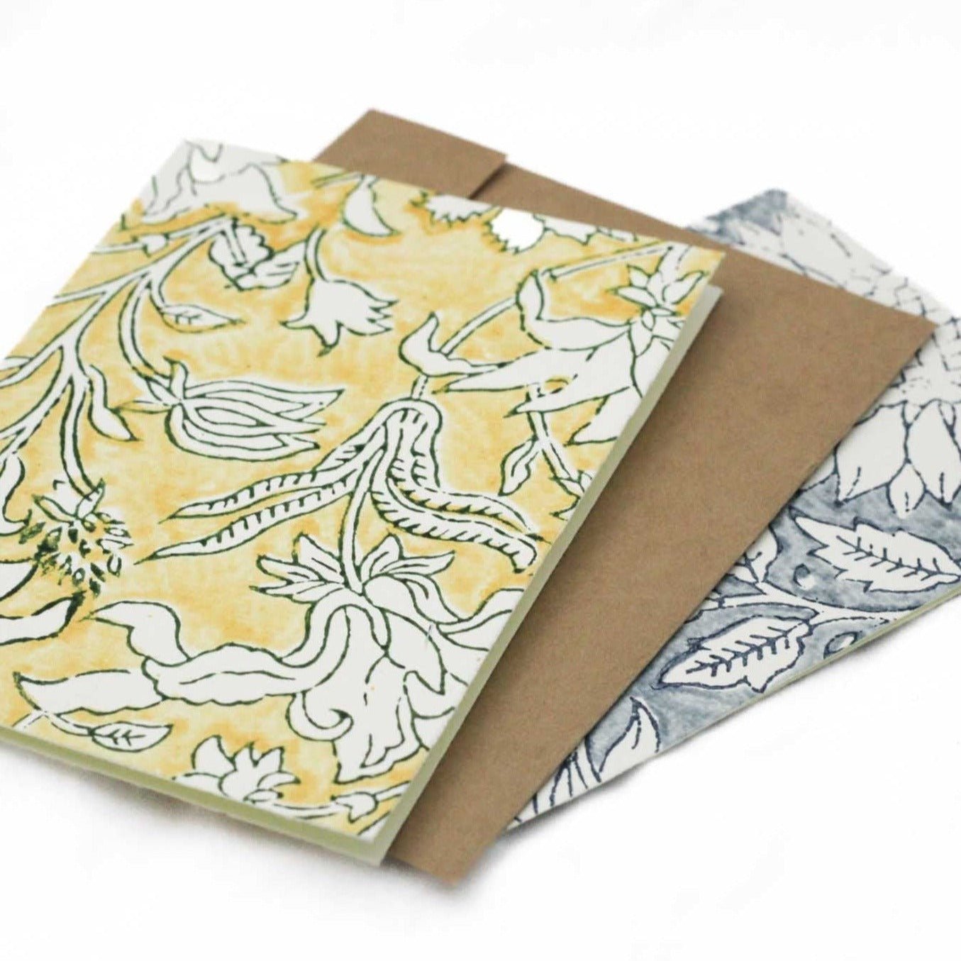 Steel Blue & Daffodil Block Printed Card Set