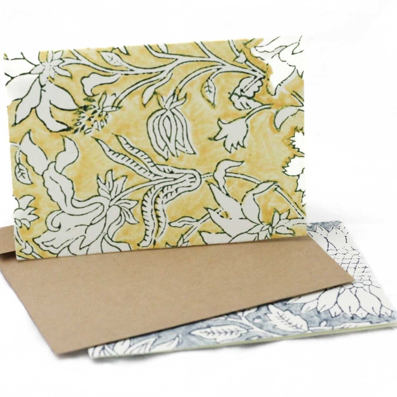 Steel Blue & Daffodil Block Printed Card Set