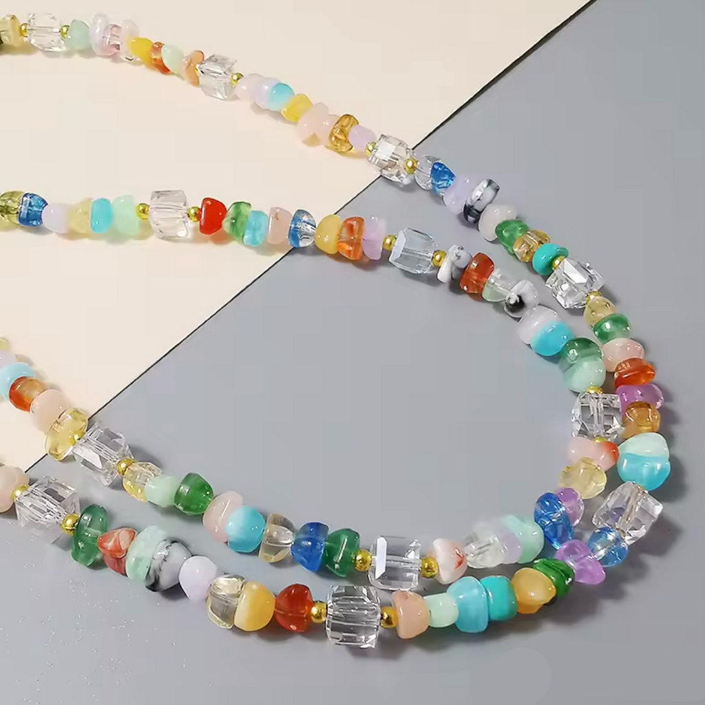 Rainbow Gemstone and Crystal Beaded ID Badge Lanyard / Crossbody Phone Strap / Bag Chain Purse Charm