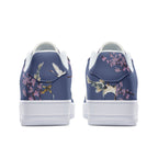 Cranes, koi fish, and cherry blossom indigo lace-up Unisex "Sakura Dreams" Low Top Leather Sneakers