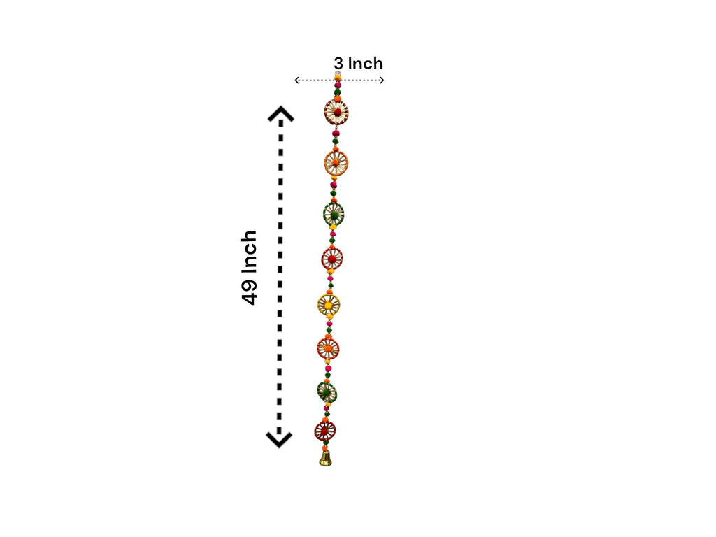 2 Feet Long Multicolor Gota Ring Hanging with bell Ornament, Set of 5