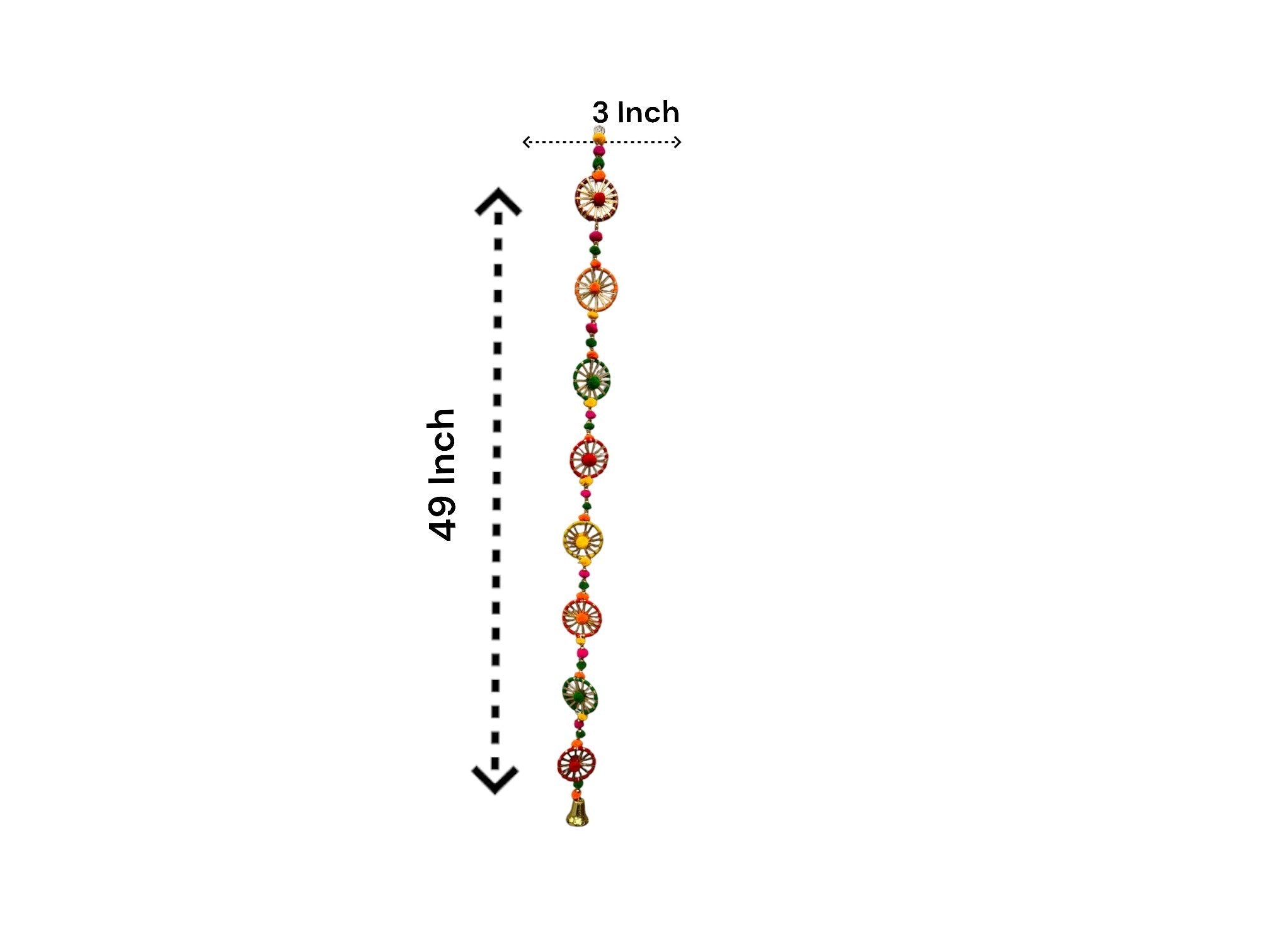 2 Feet Long Multicolor Gota Ring Hanging with bell Ornament, Set of 5