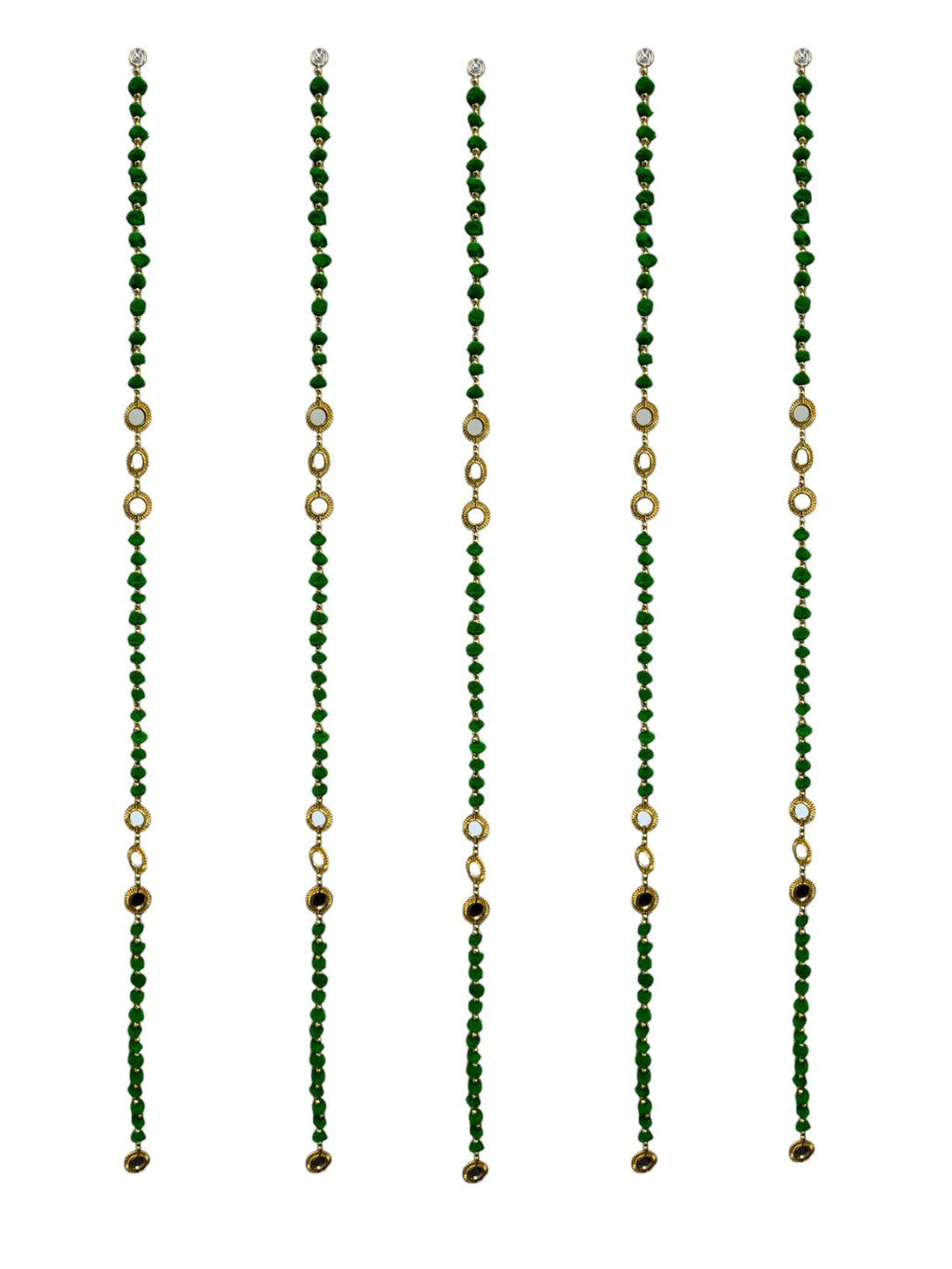 52" Long Pompom & Real Mirror Lari, Set of 5