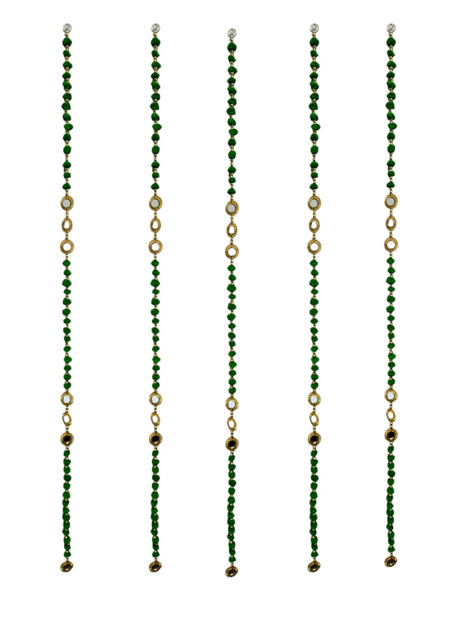 52" Long Pompom & Real Mirror Lari, Set of 5
