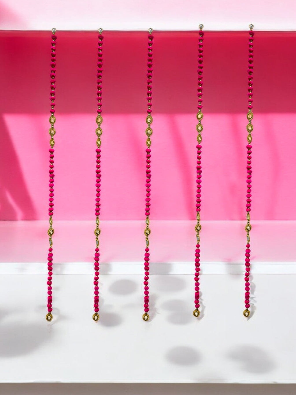 52" Long Pompom & Real Mirror Lari, Set of 5