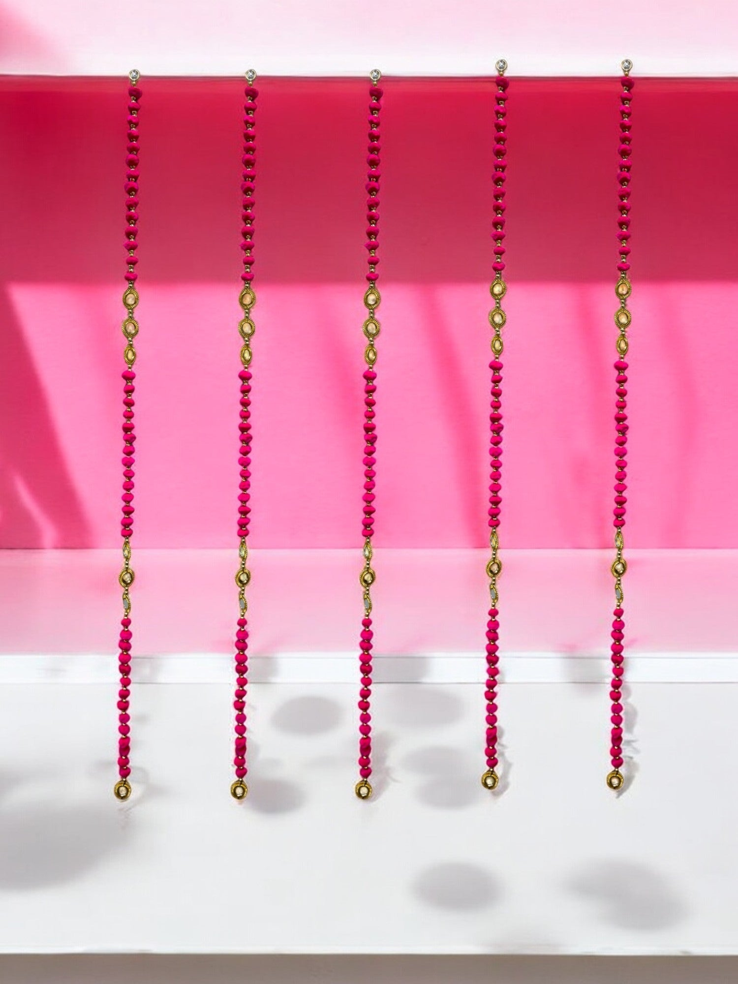 52" Long Pompom & Real Mirror Lari, Set of 5