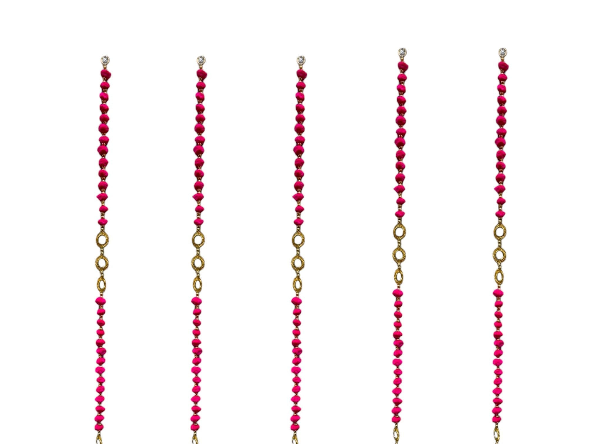 52" Long Pompom & Real Mirror Lari, Set of 5