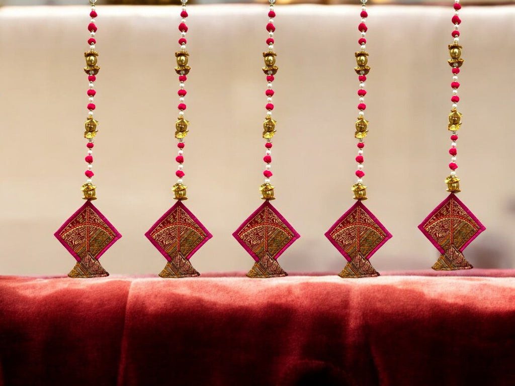 26" Long Gota Ball & Pearl Lari with Kite Tassels for Lohri or Makar Sankranti, Set of 5