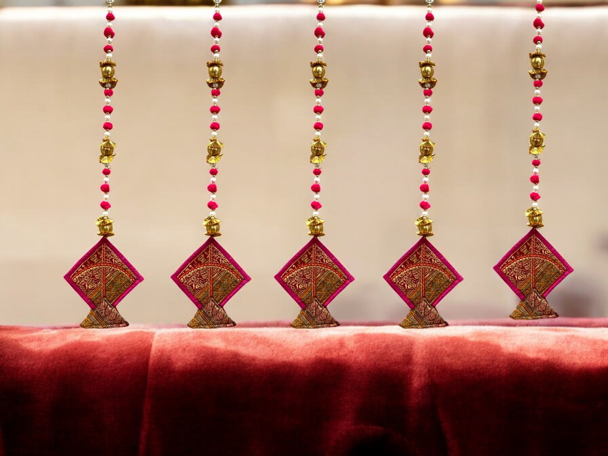 26" Long Gota Ball & Pearl Lari with Kite Tassels for Lohri or Makar Sankranti, Set of 5