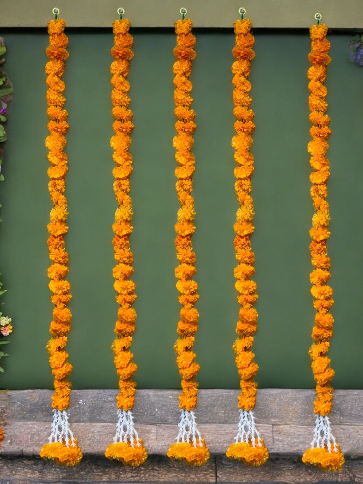 60" Long Artificial Marigold Lari, Set of 5