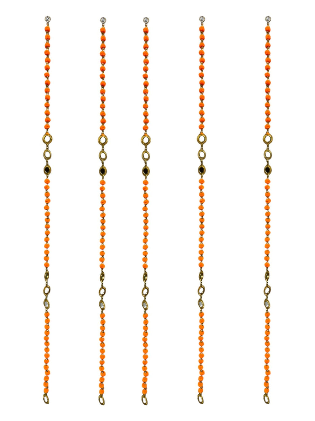52" Long Pompom & Real Mirror Lari, Set of 5