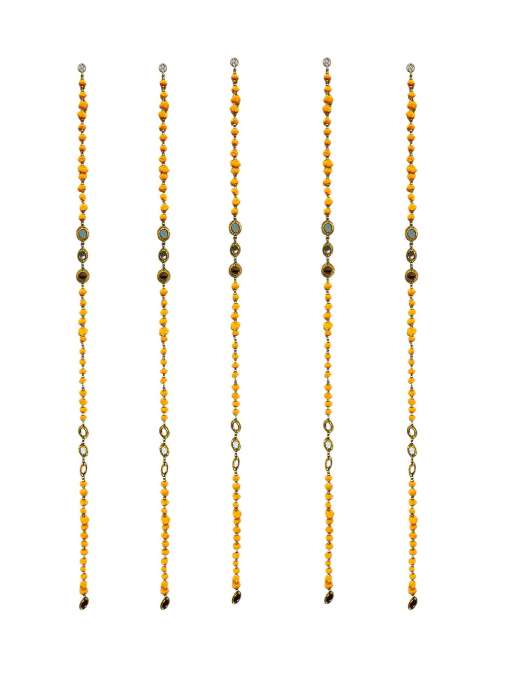 52" Long Pompom & Real Mirror Lari, Set of 5