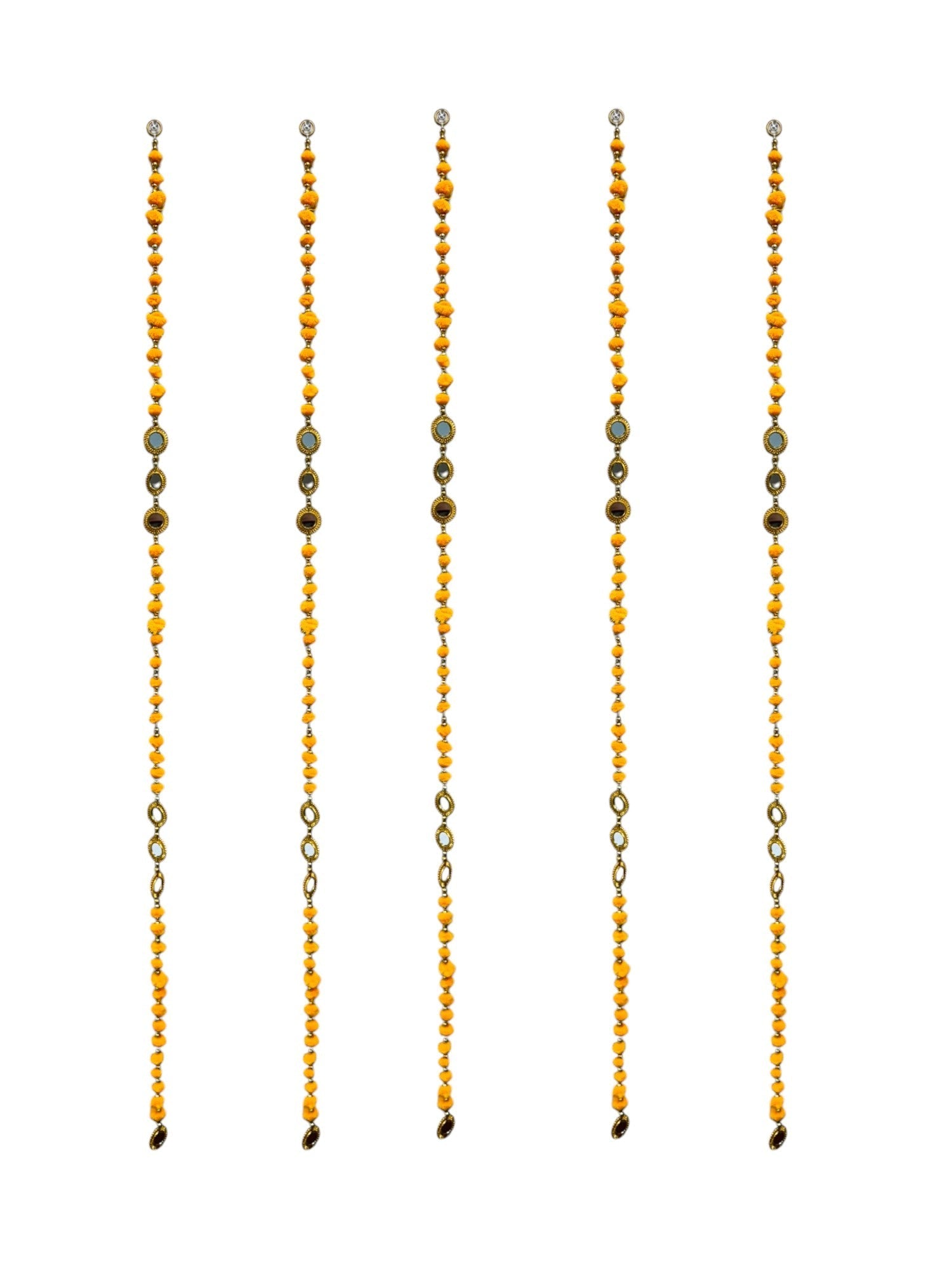 52" Long Pompom & Real Mirror Lari, Set of 5