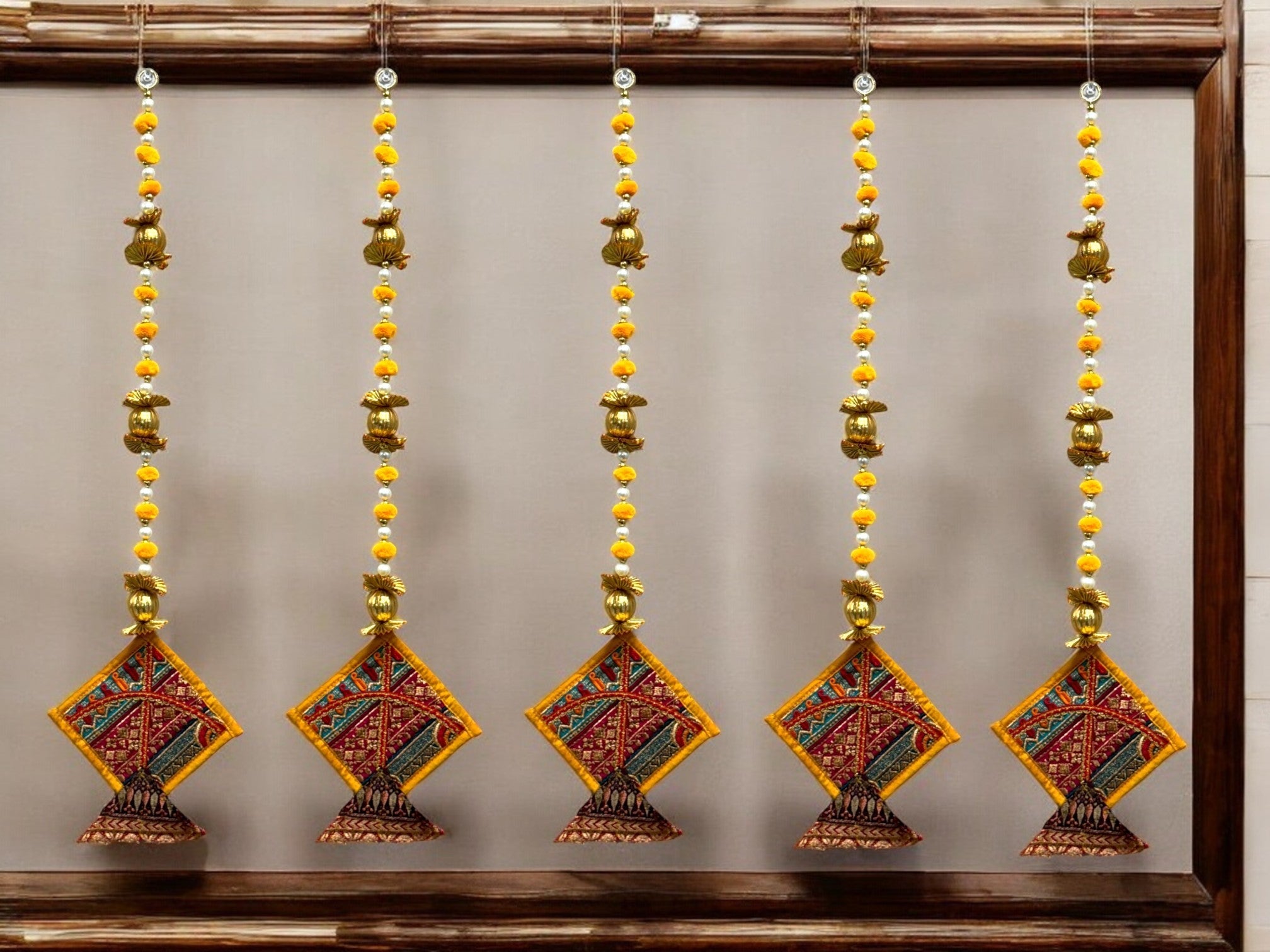 26" Long Gota Ball & Pearl Lari with Kite Tassels for Lohri or Makar Sankranti, Set of 5