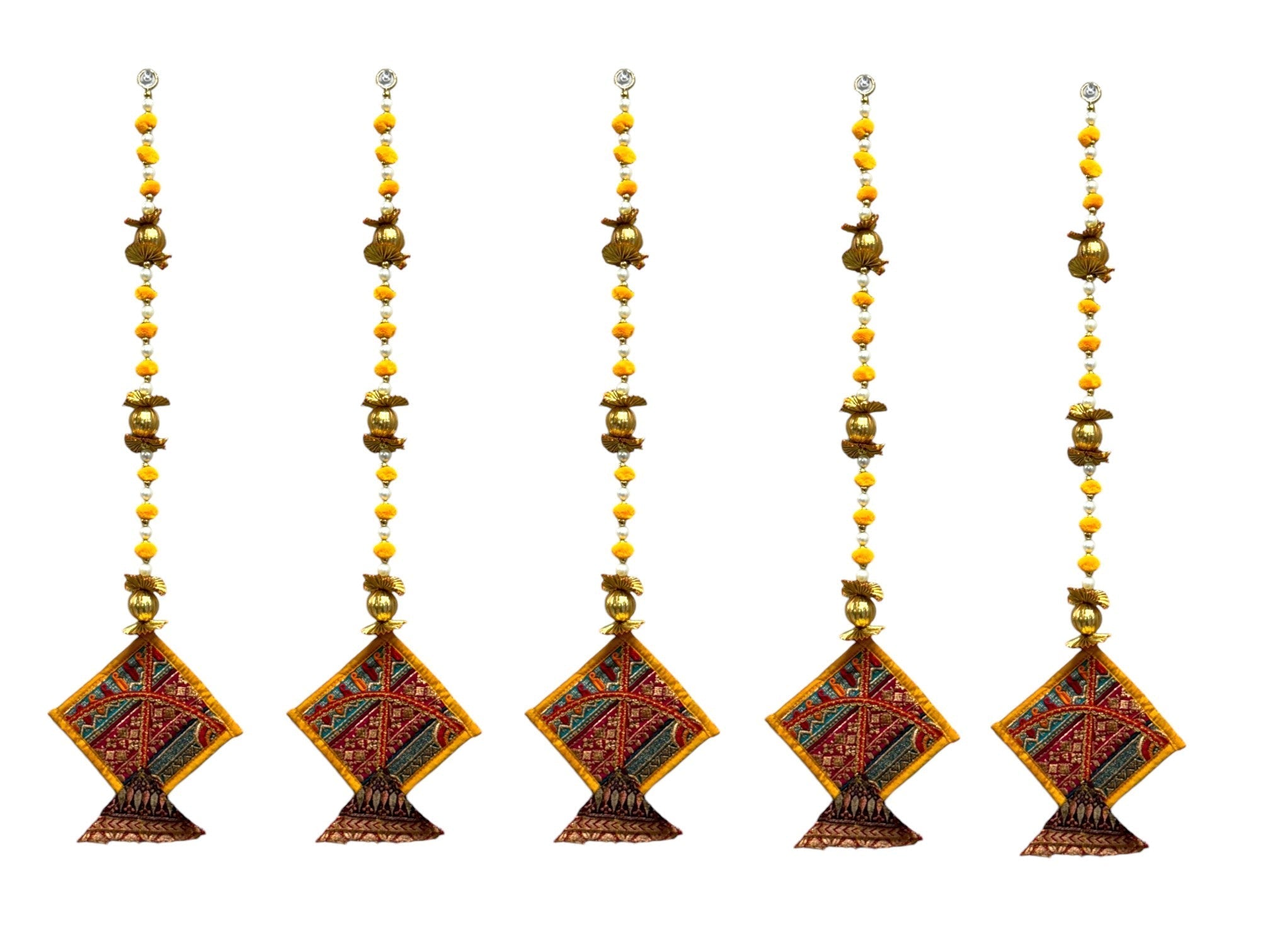 26" Long Gota Ball & Pearl Lari with Kite Tassels for Lohri or Makar Sankranti, Set of 5