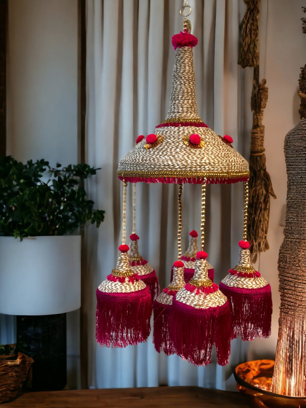 Jute Jhoomer with PomPom & Tassels