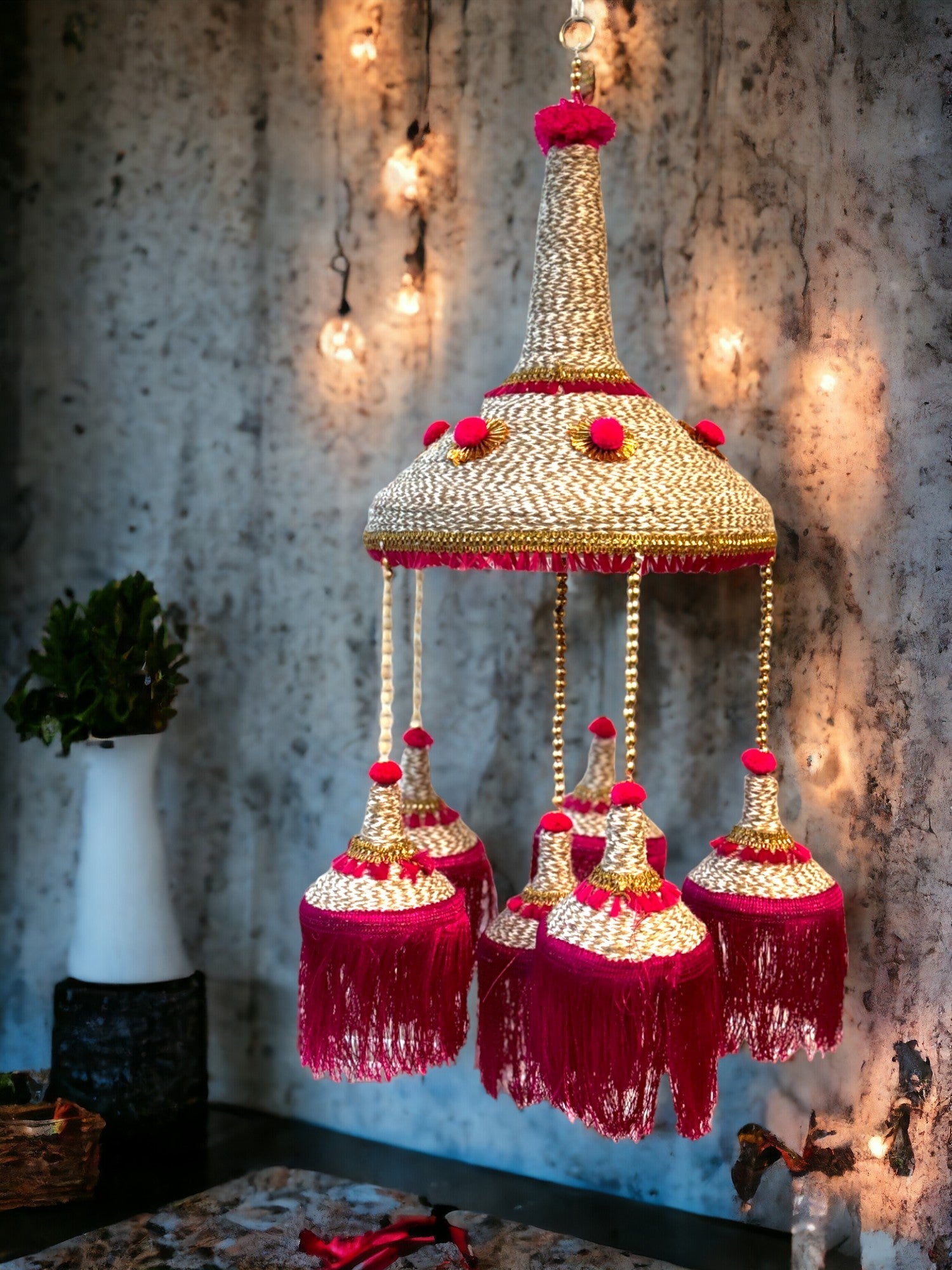 Jute Jhoomer with PomPom & Tassels
