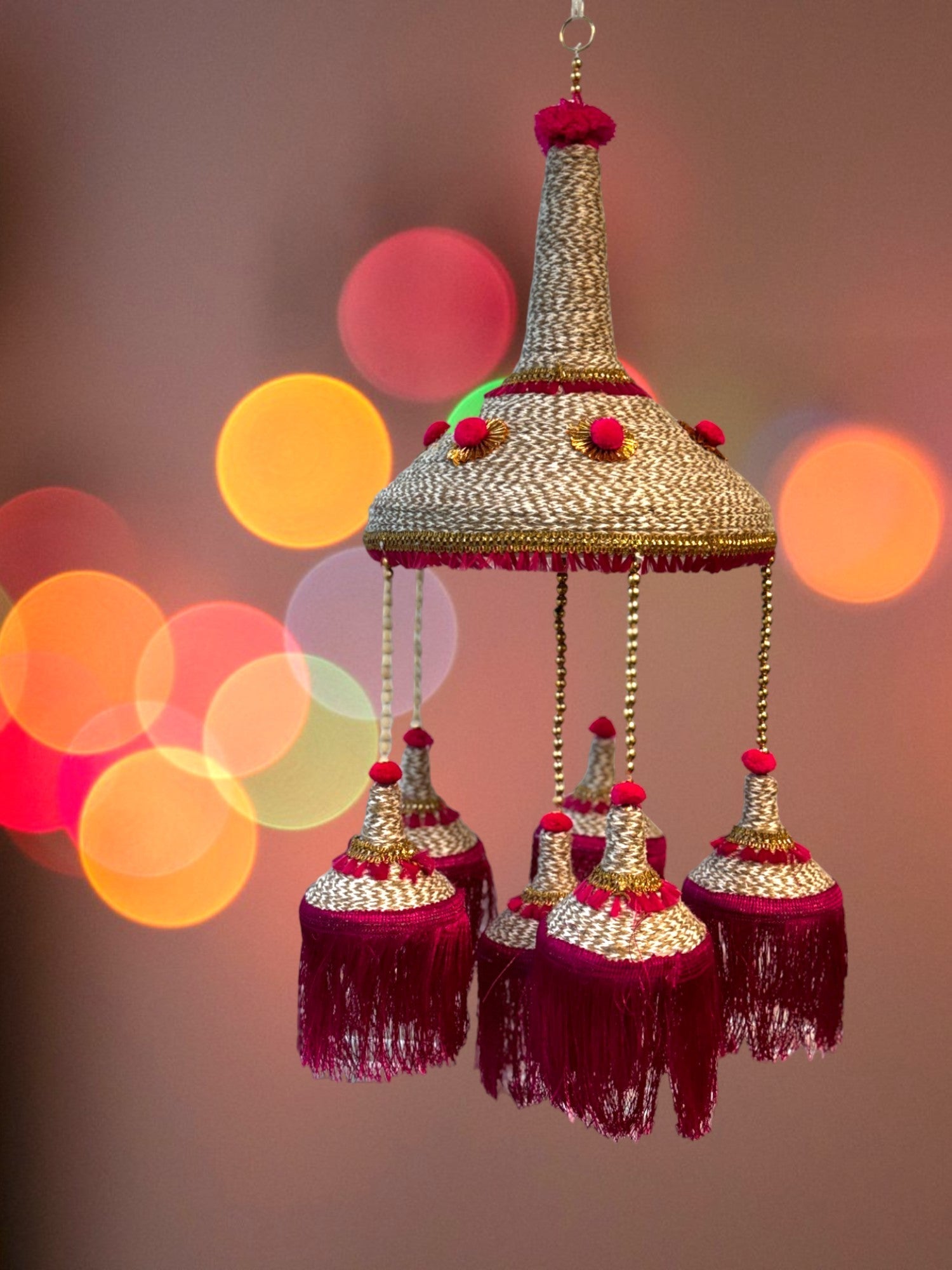Jute Jhoomer with PomPom & Tassels