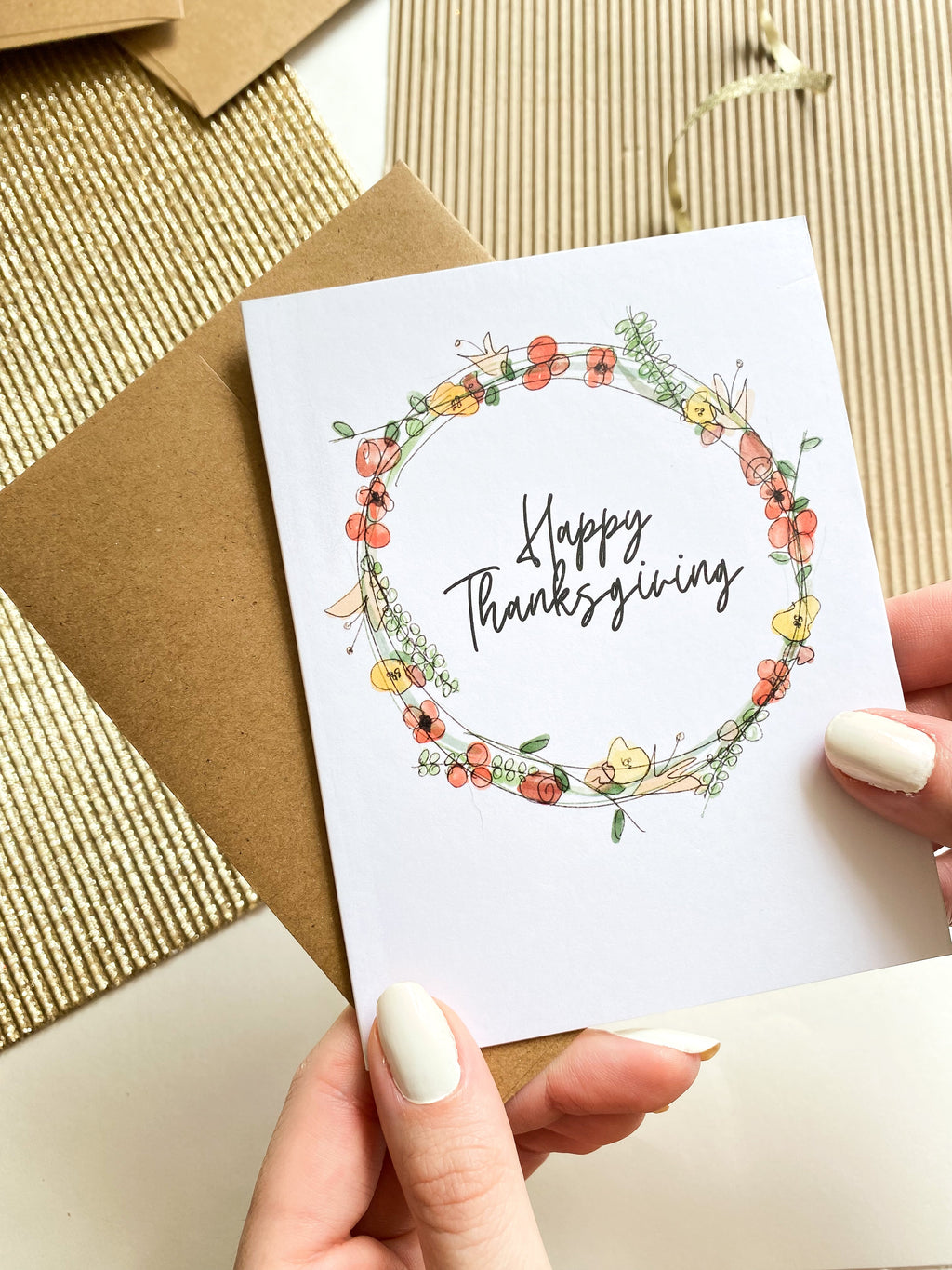 Happy Thanksgiving Card – Fall Floral Wreath, Watercolor-Style