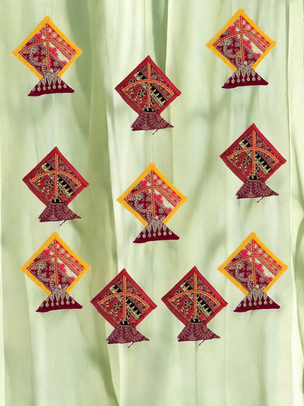 Fabric Kites with Zardozi, Set of 10