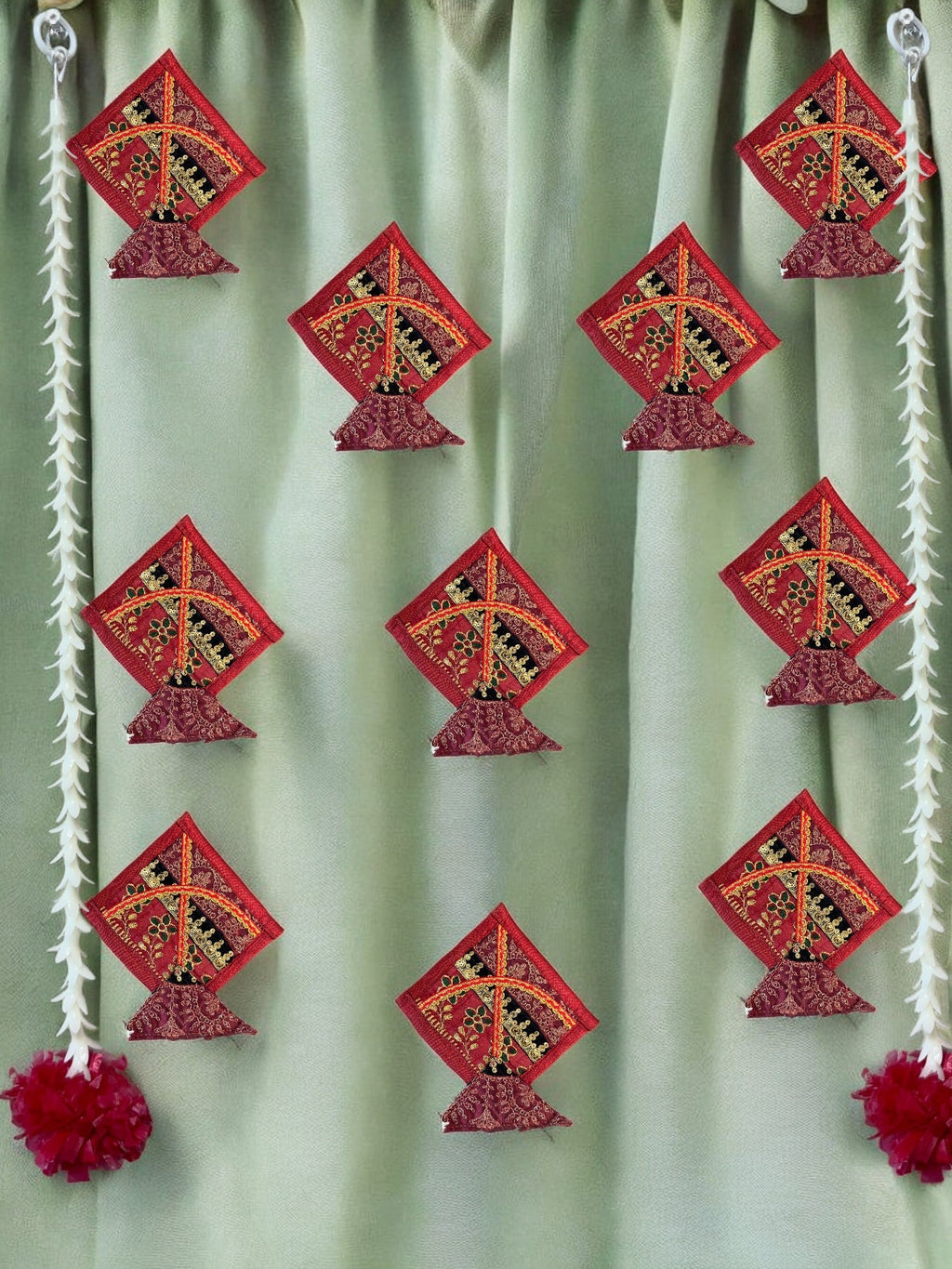 Fabric Kites with Zardozi, Set of 10