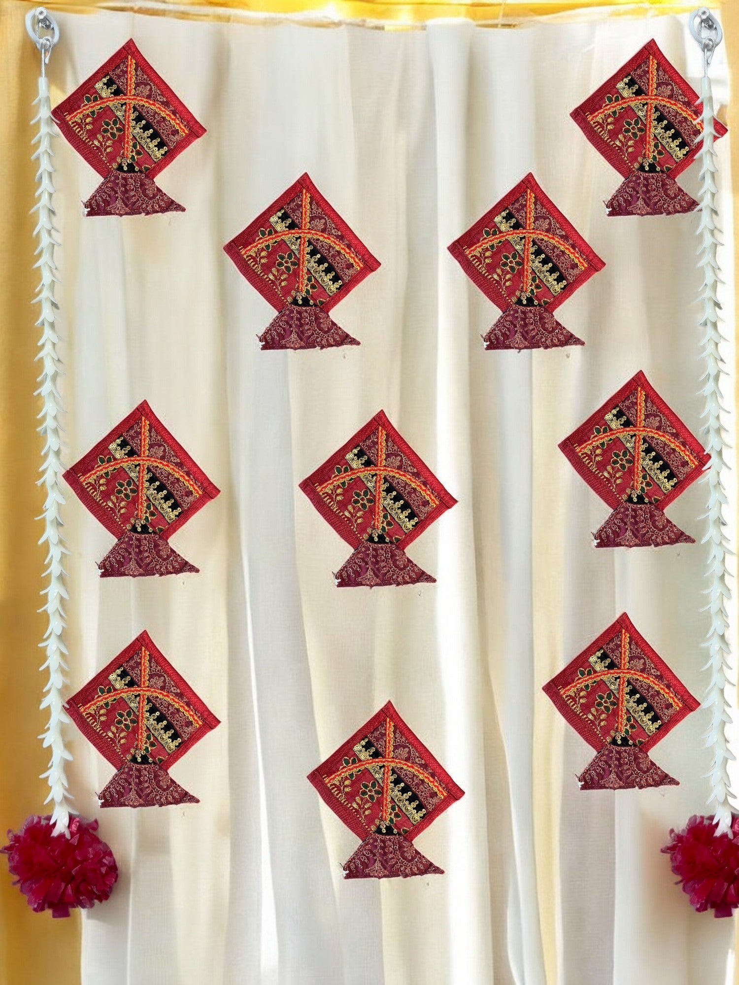 Fabric Kites with Zardozi, Set of 10